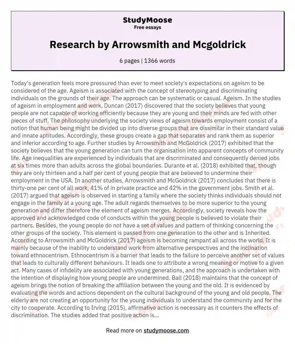 Research by Arrowsmith and Mcgoldrick essay
