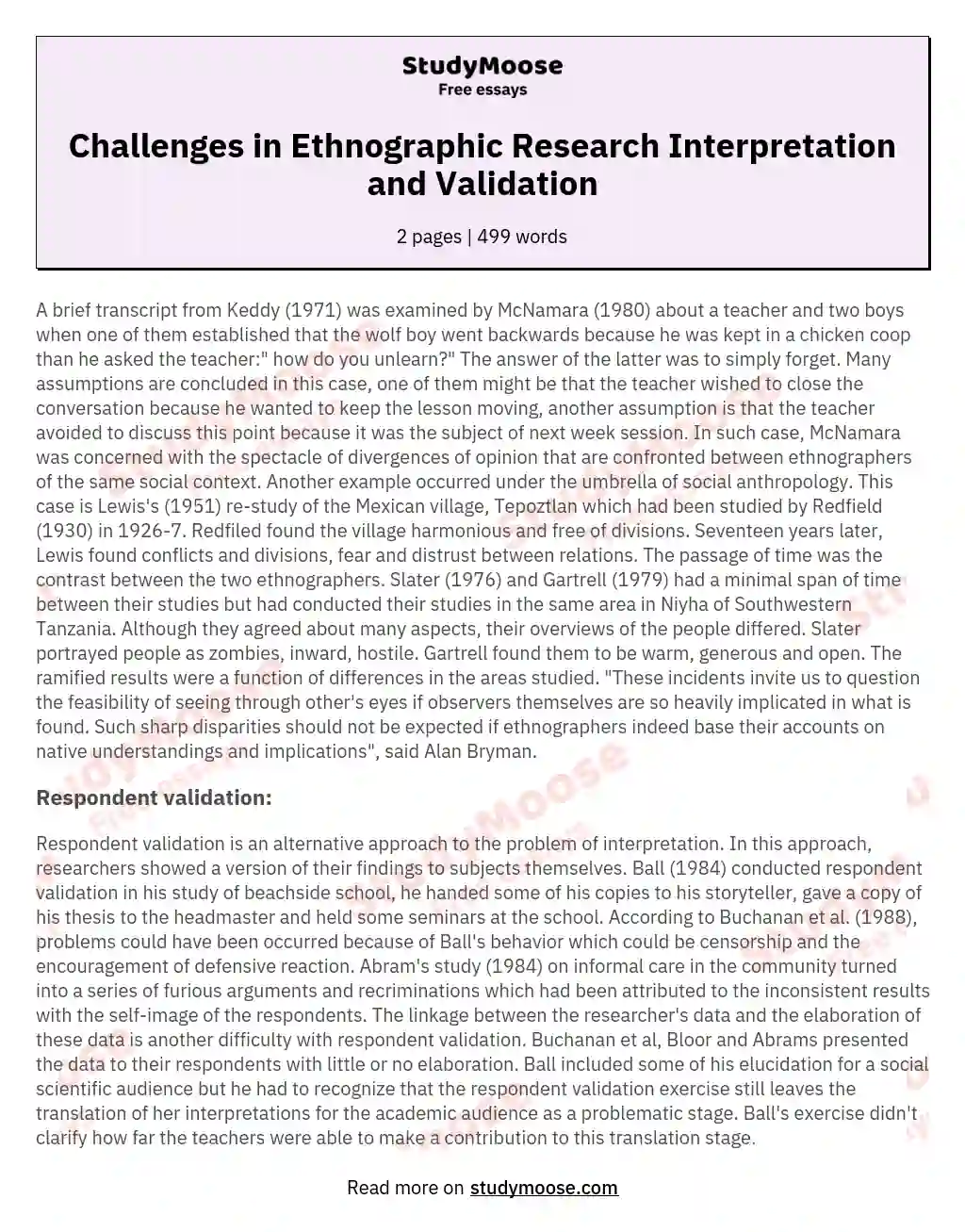 Challenges in Ethnographic Research Interpretation and Validation essay