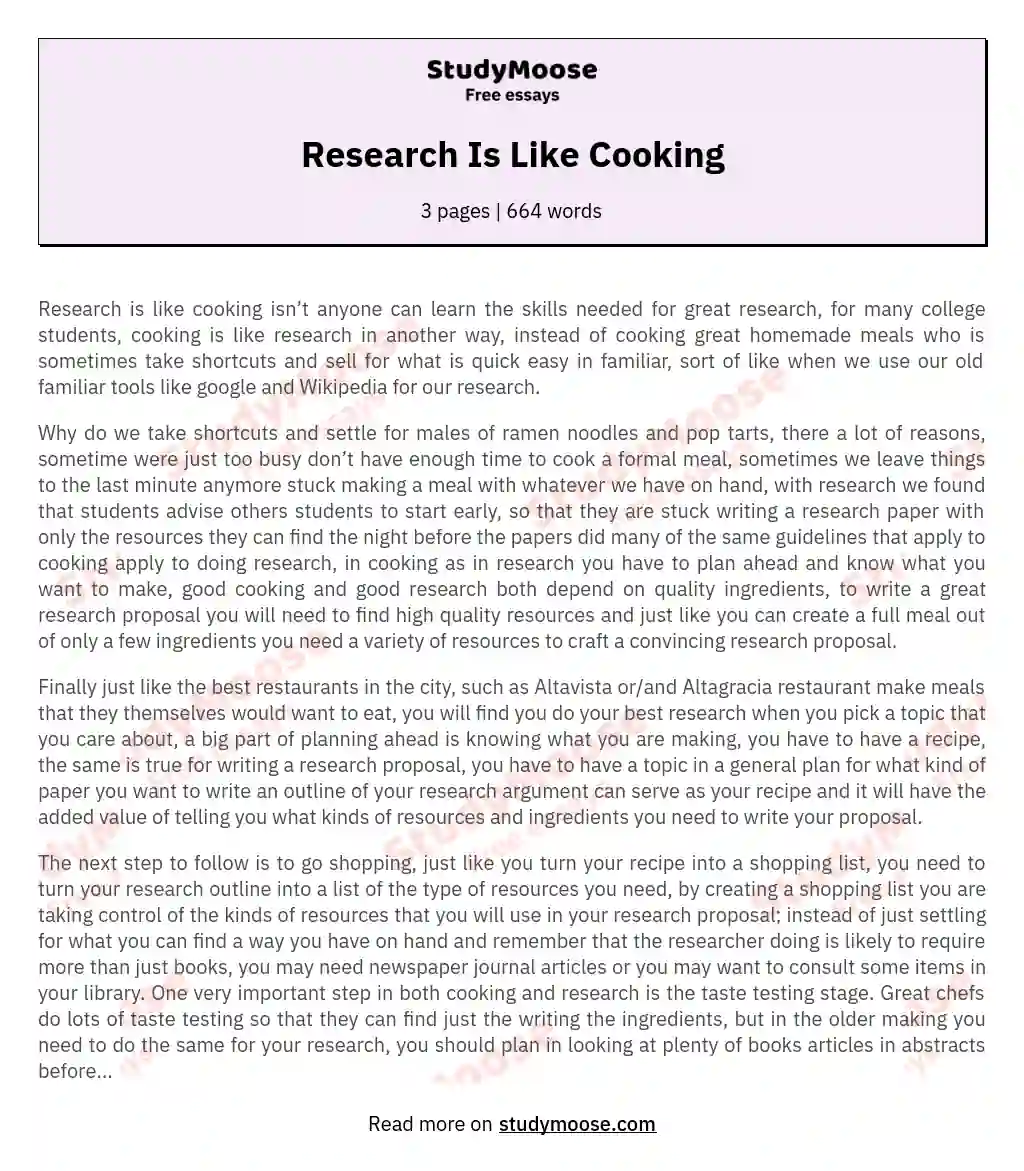 Research Is Like Cooking essay