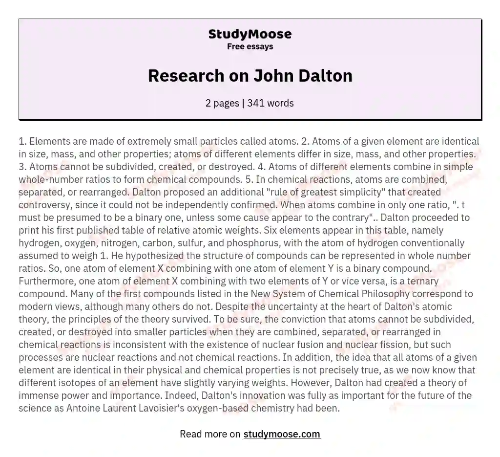 john dalton essay 200 words