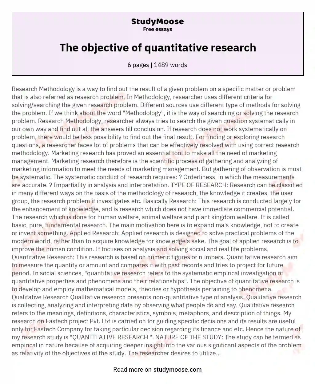 The objective of quantitative research essay