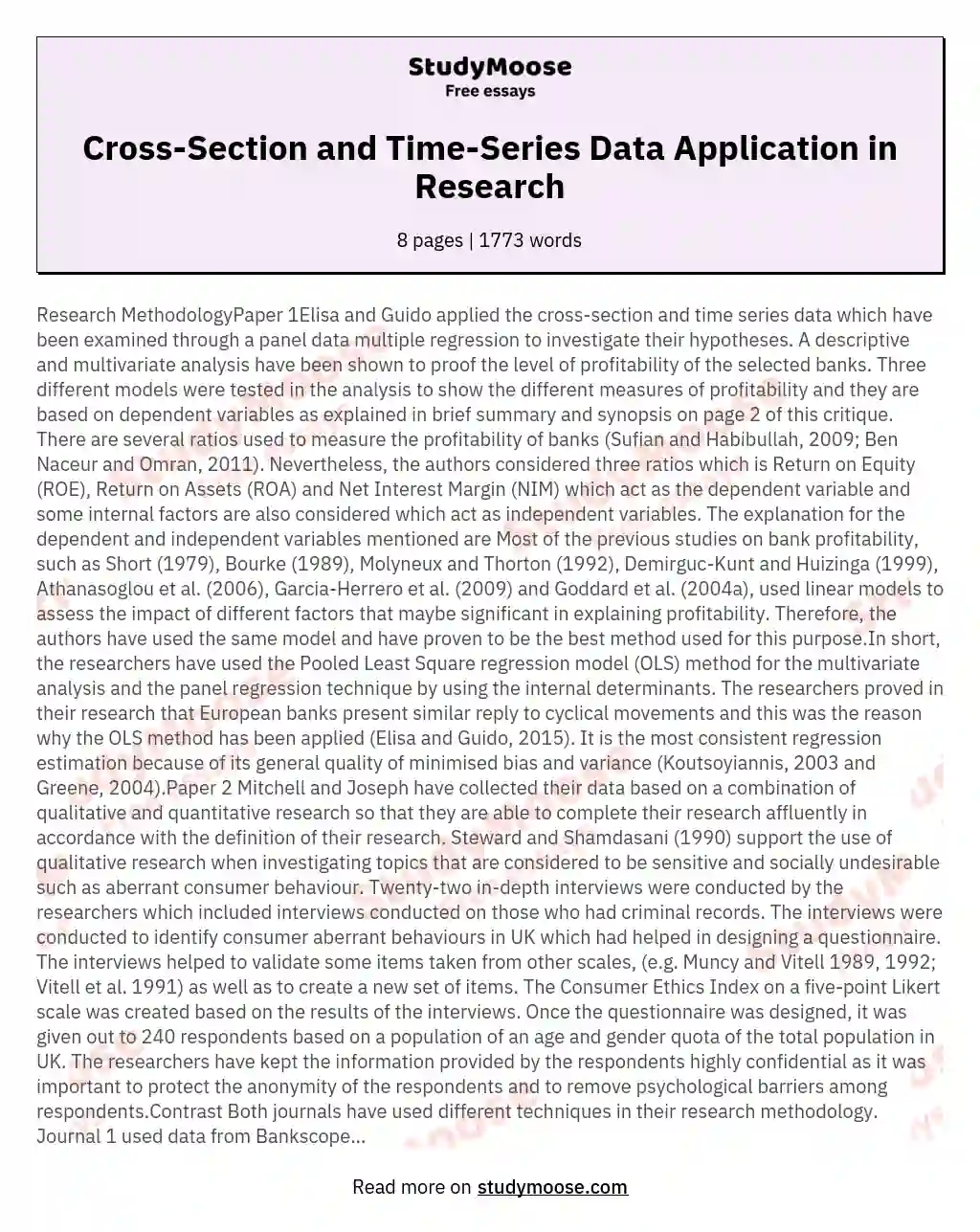 Cross-Section and Time-Series Data Application in Research essay