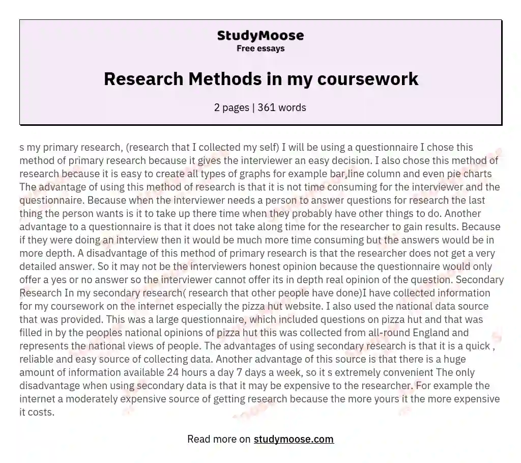 Research Methods in my coursework