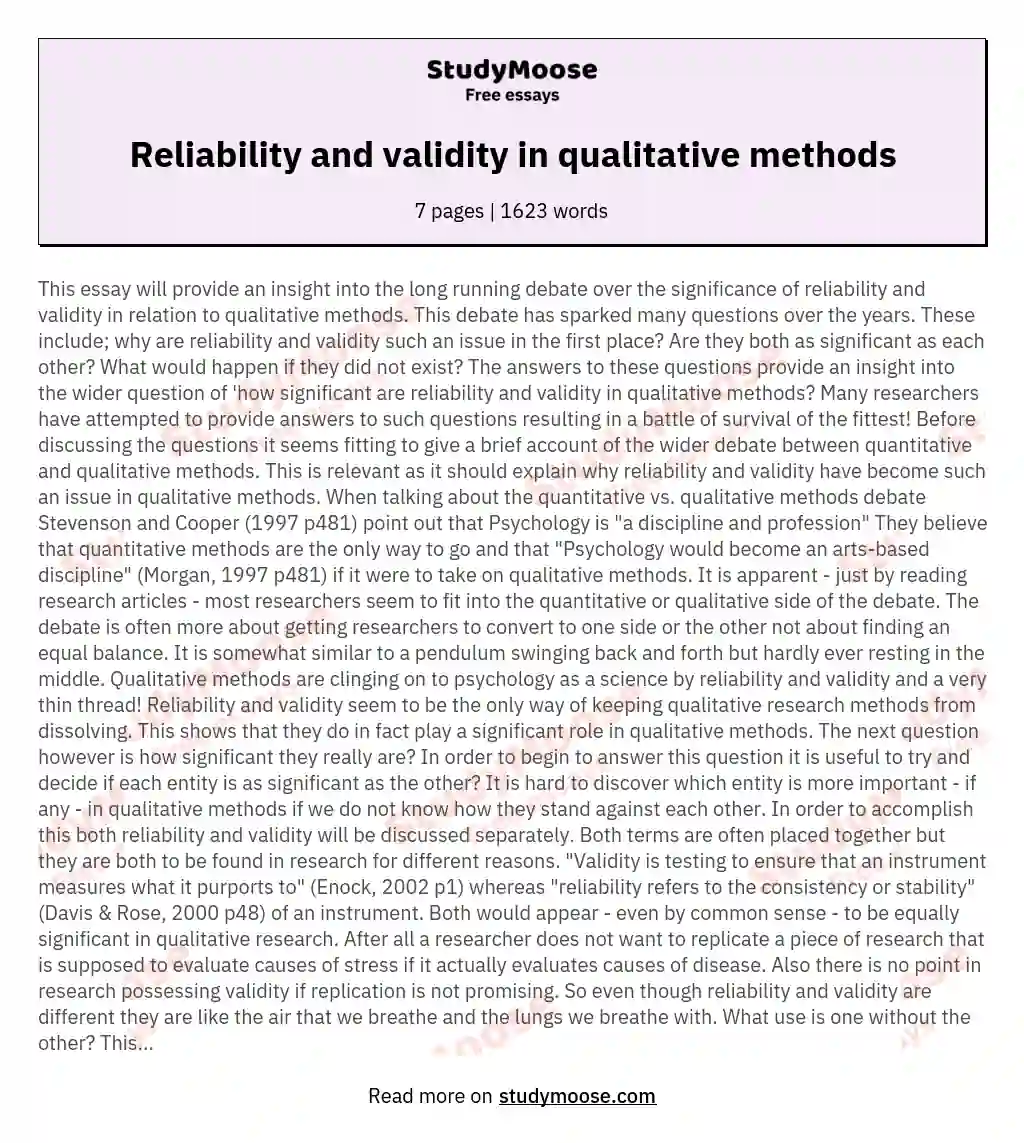 Reliability and validity in qualitative methods
