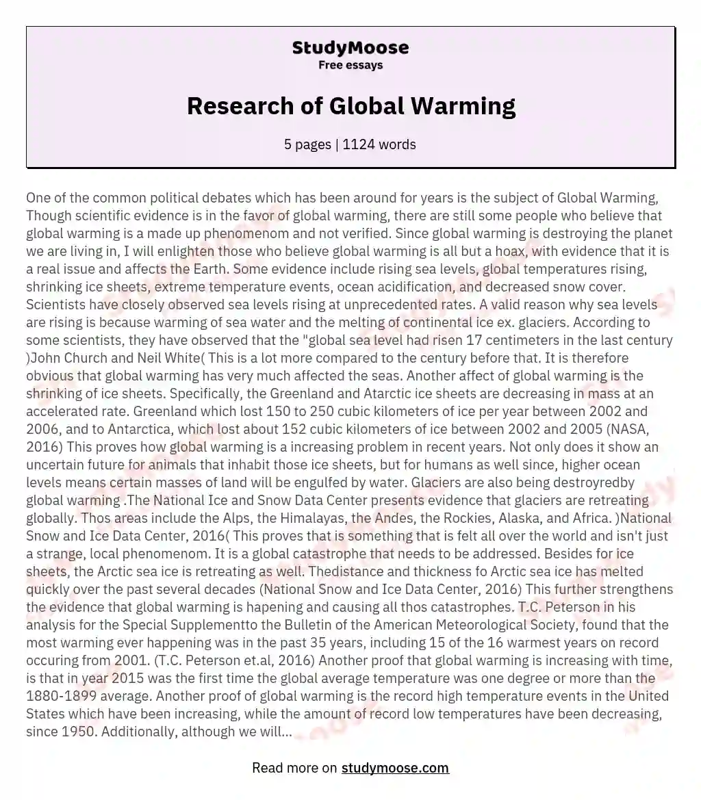 Research of Global Warming essay