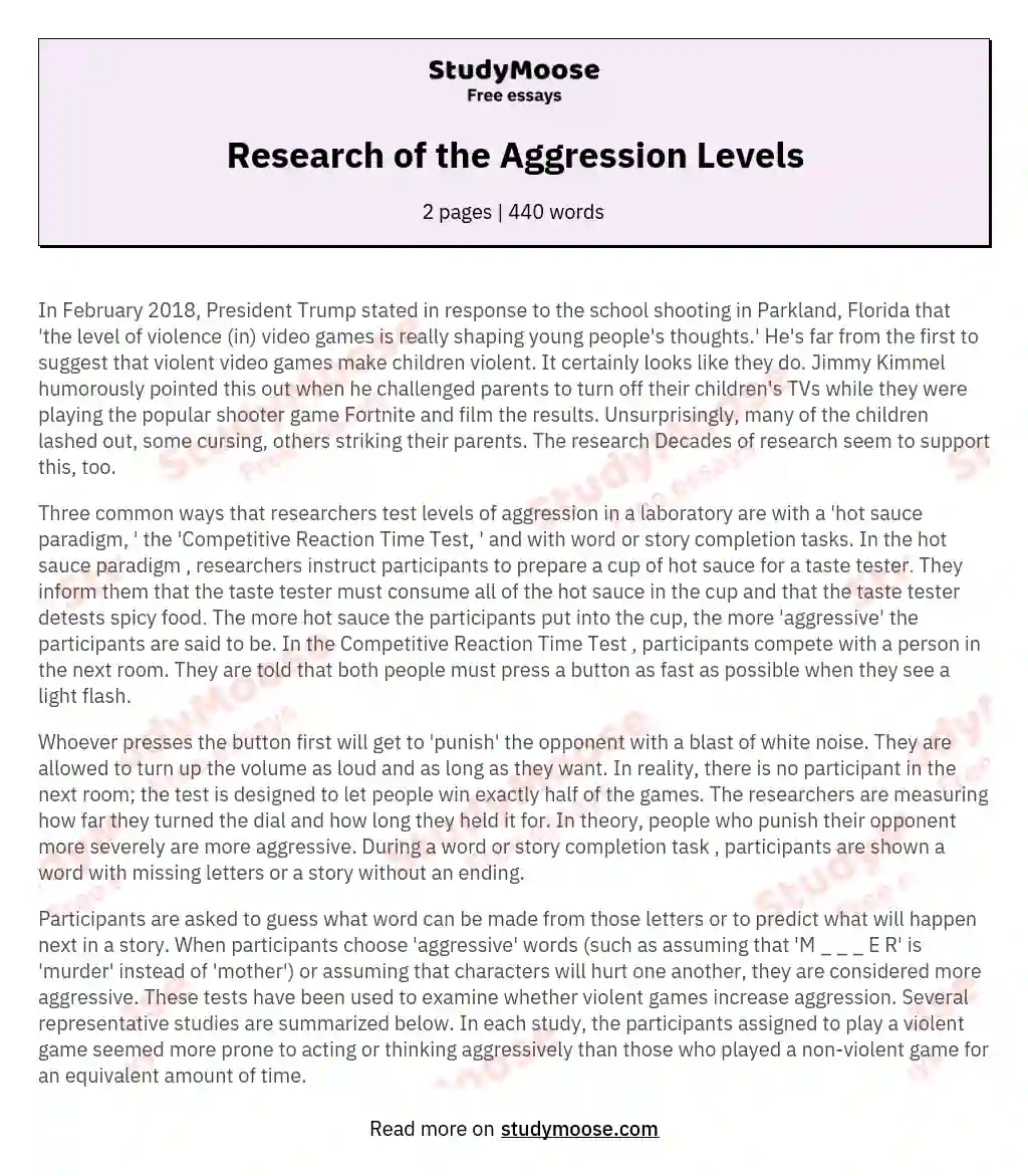 Research of the Aggression Levels essay