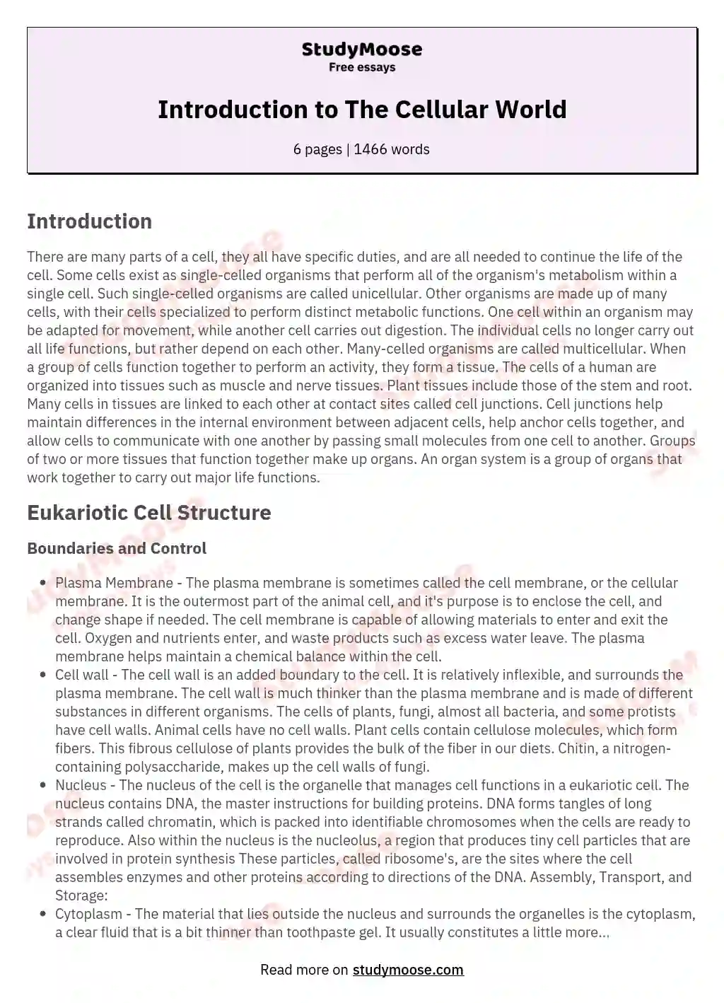 Introduction to The Cellular World essay