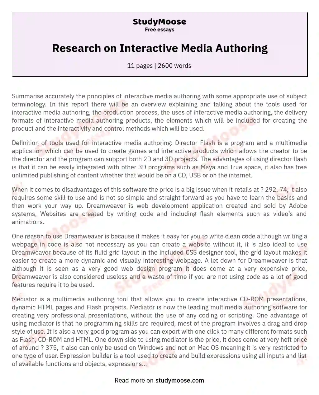 Principles of Interactive Media Authoring essay