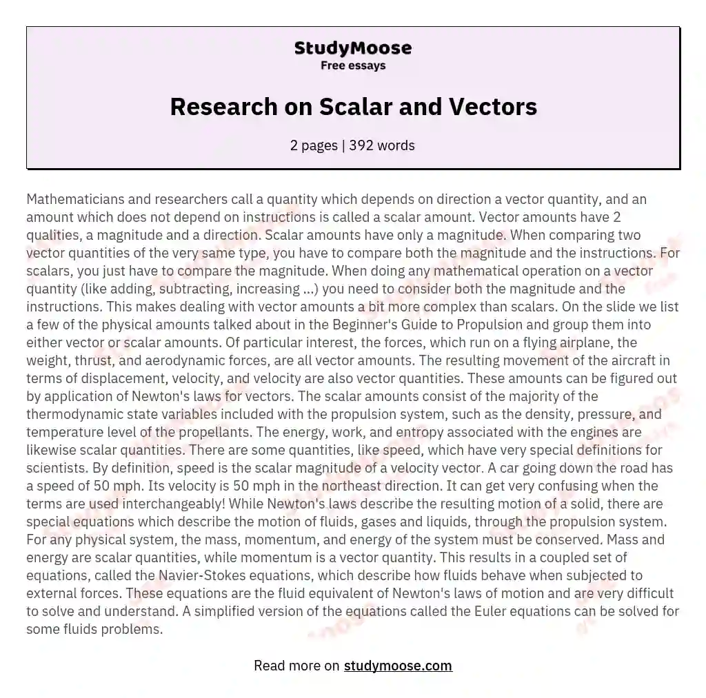 Research on Scalar and Vectors essay