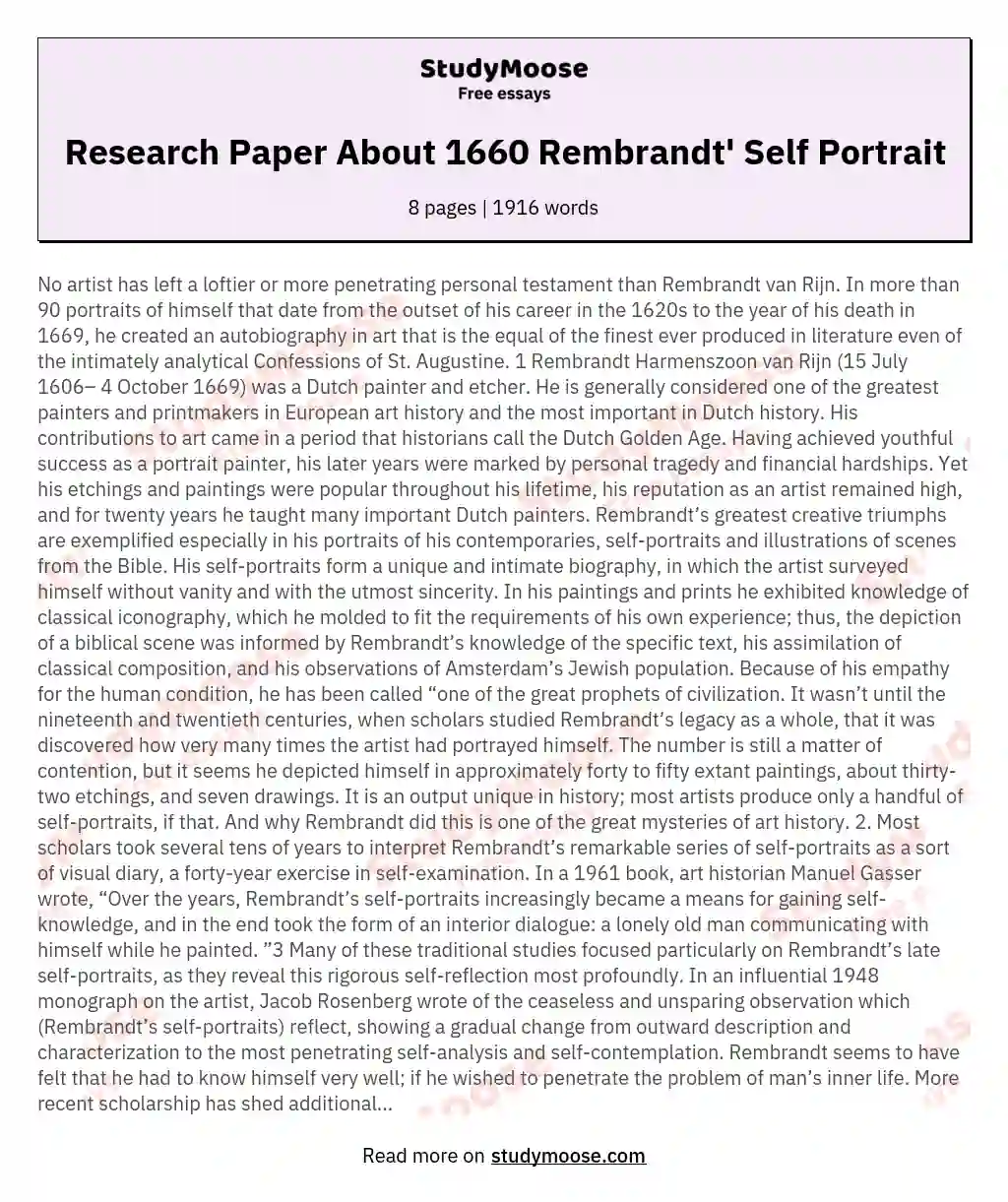 Research Paper About 1660 Rembrandt' Self Portrait essay