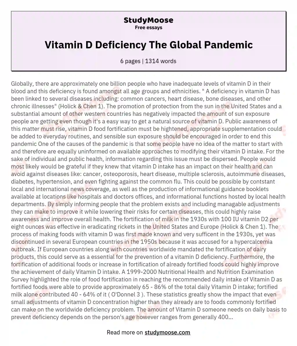 Vitamin D Deficiency The Global Pandemic
