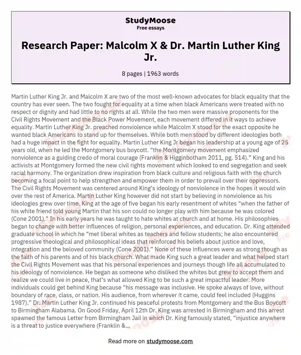 Research Paper: Malcolm X & Dr. Martin Luther King Jr.