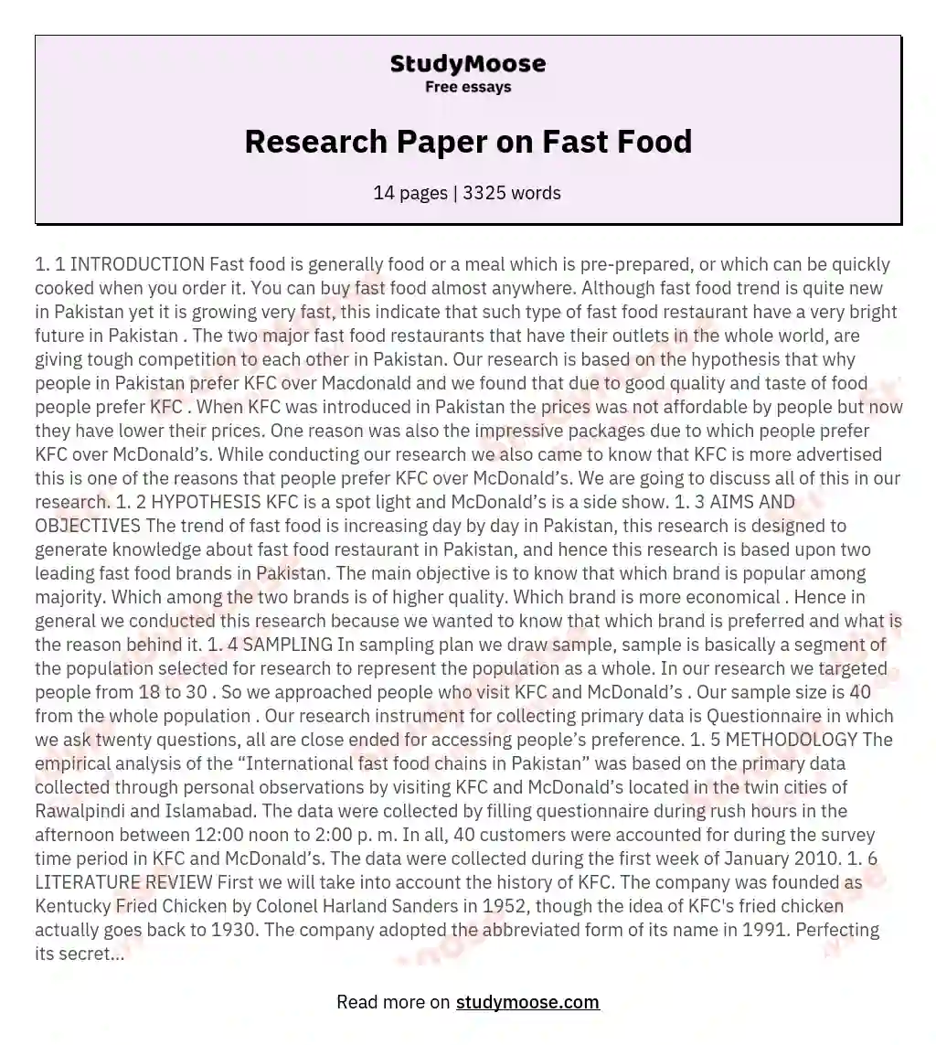 research paper on fast food chain