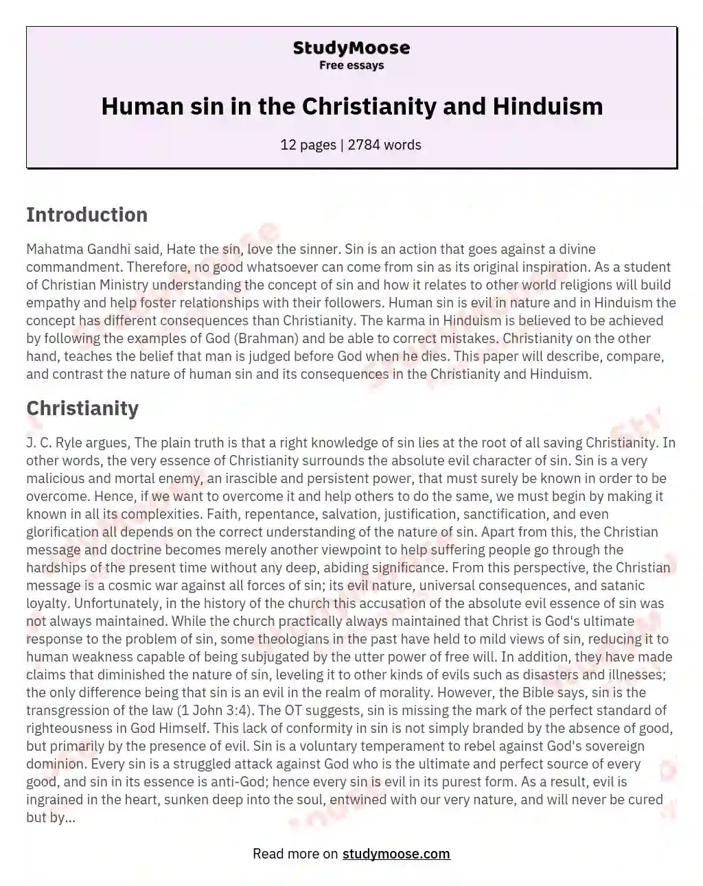 Human sin in the Christianity and Hinduism essay