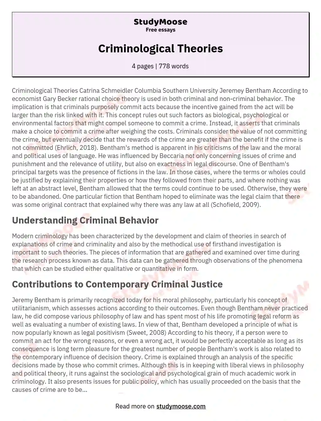 Criminological Theories essay