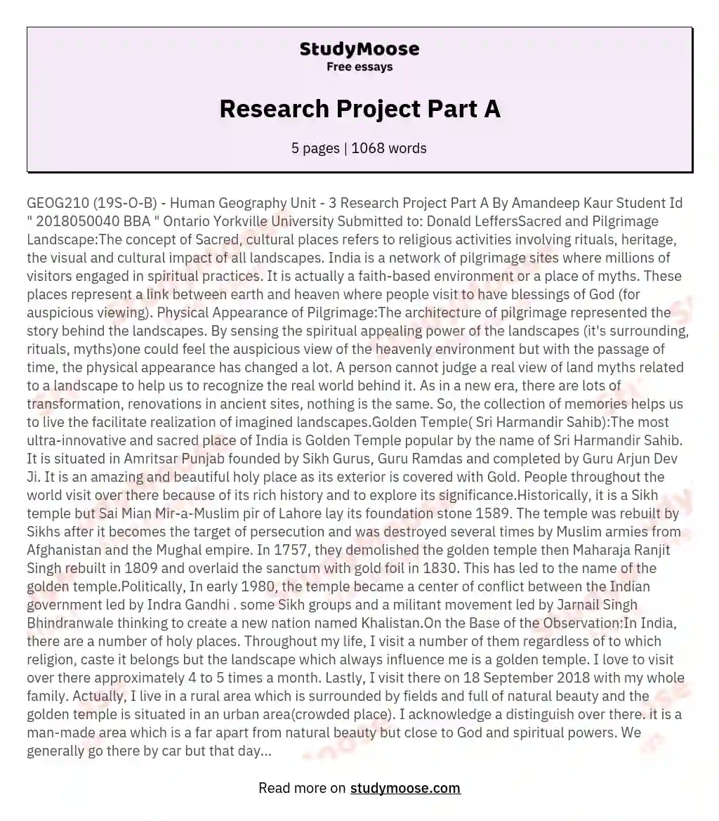Research Project Part A essay