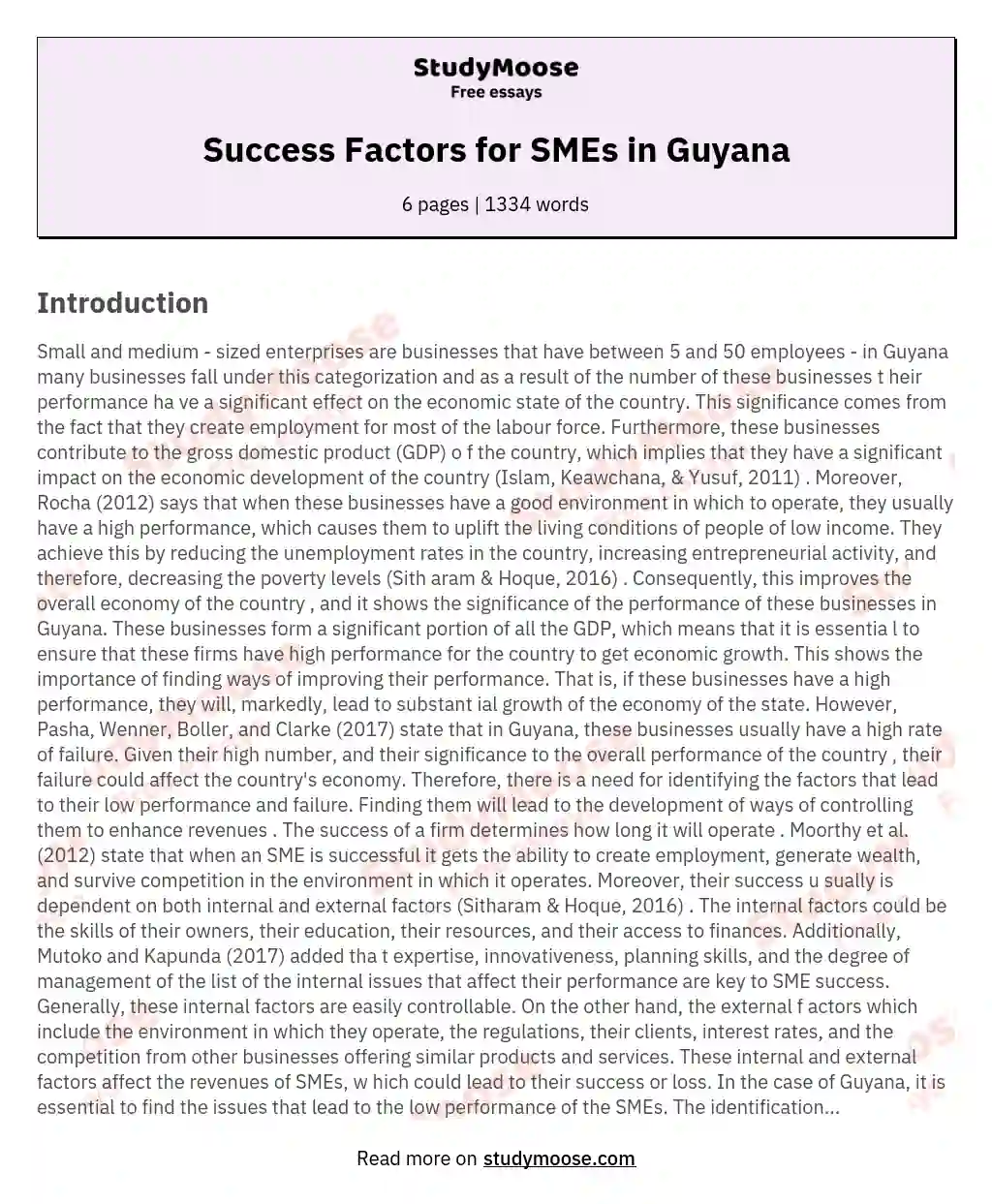 Success Factors for SMEs in Guyana essay