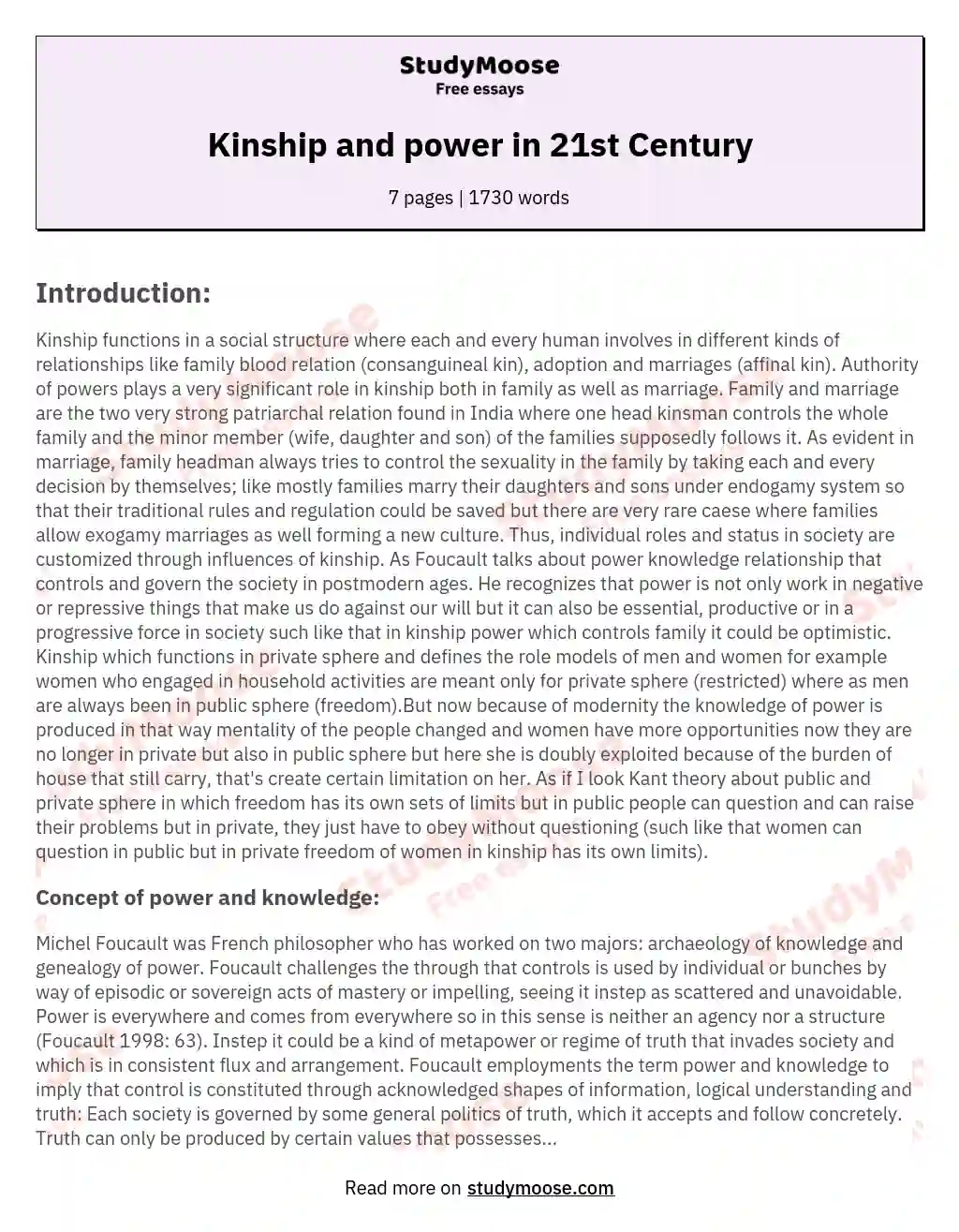 Kinship and power in 21st Century essay