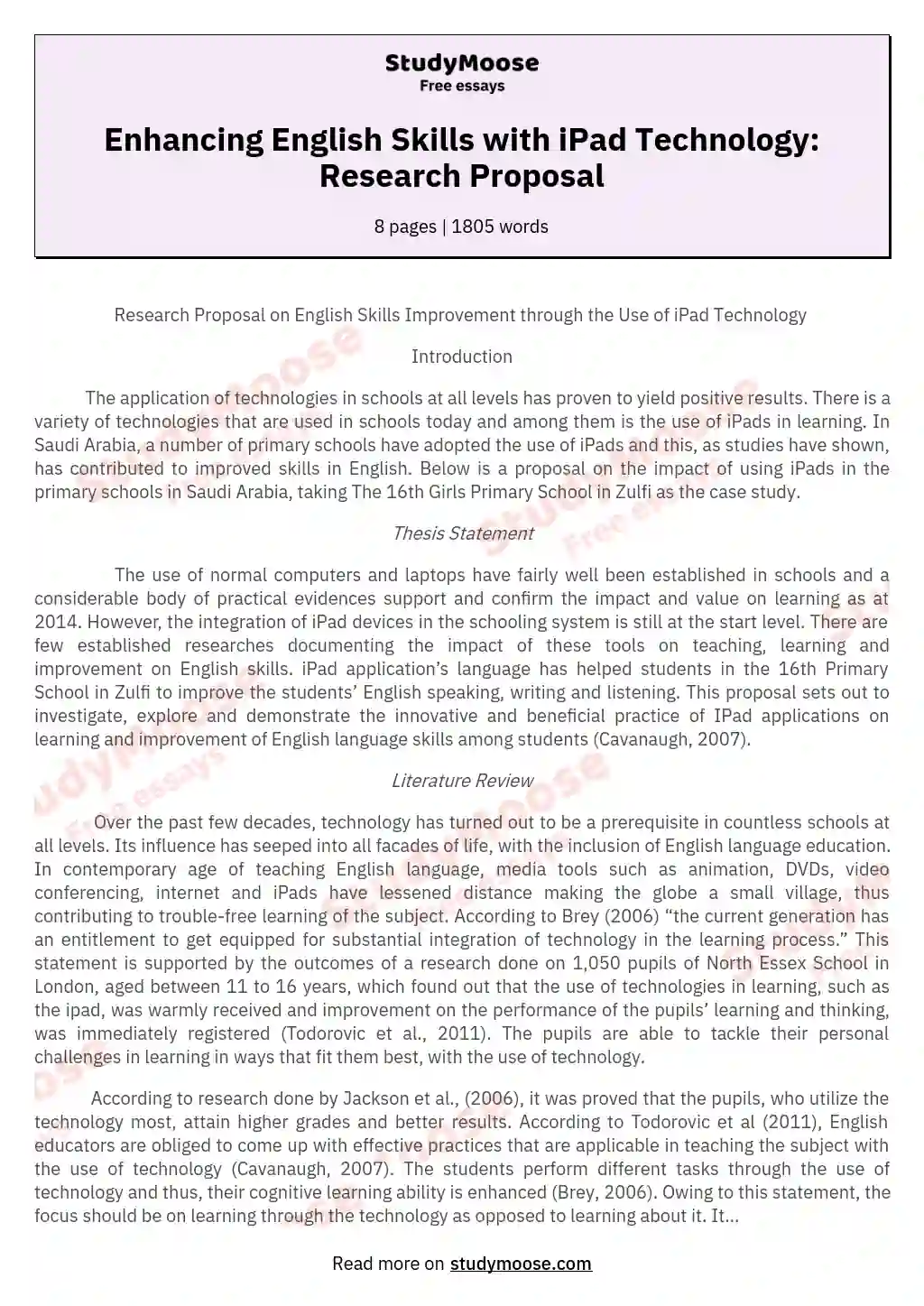 Enhancing English Skills with iPad Technology: Research Proposal essay