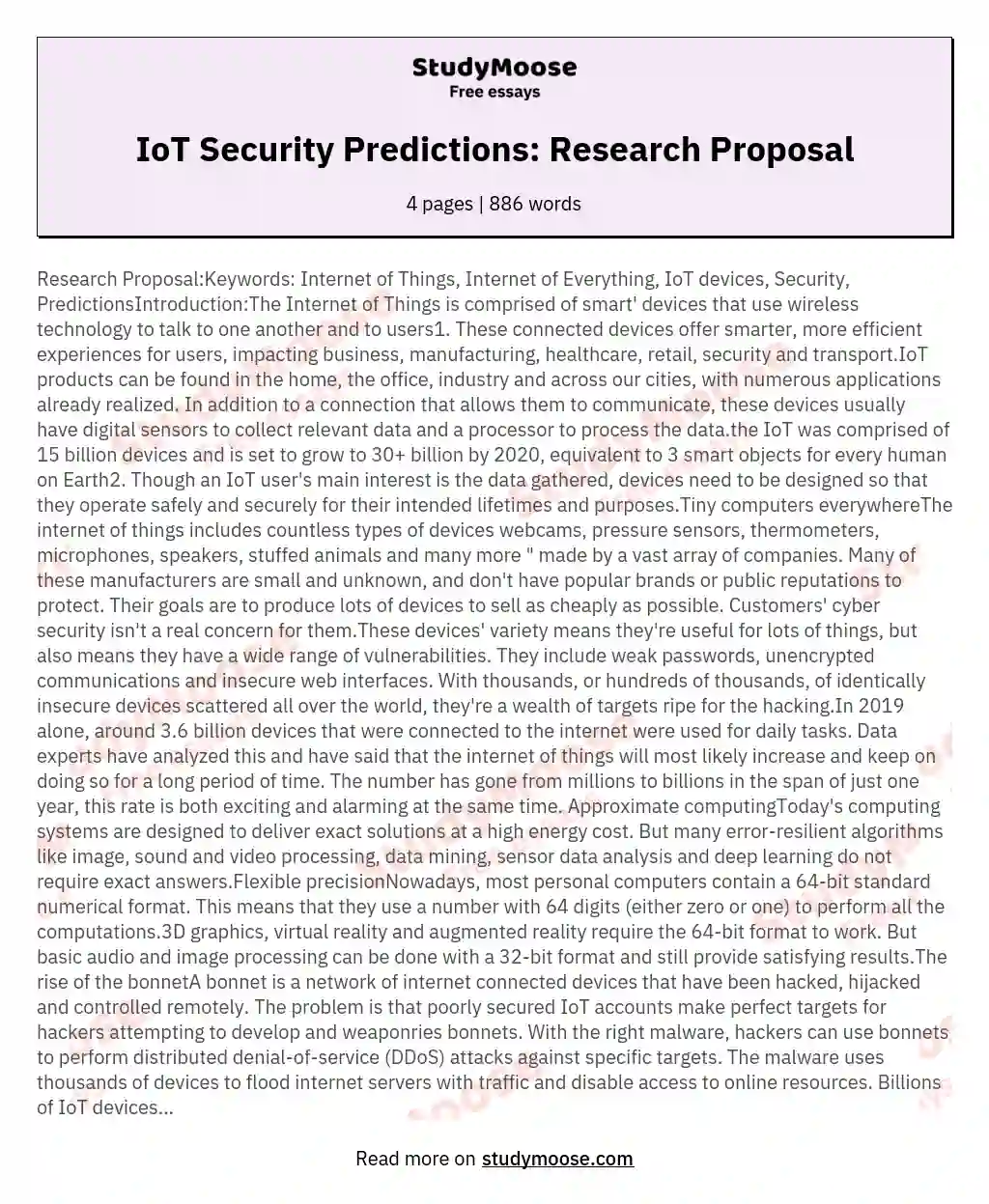 Research ProposalKeywords Internet of Things Internet of Everything IoT devices Security PredictionsIntroductionThe