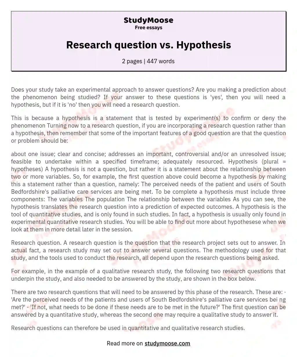 research questions instead of hypothesis