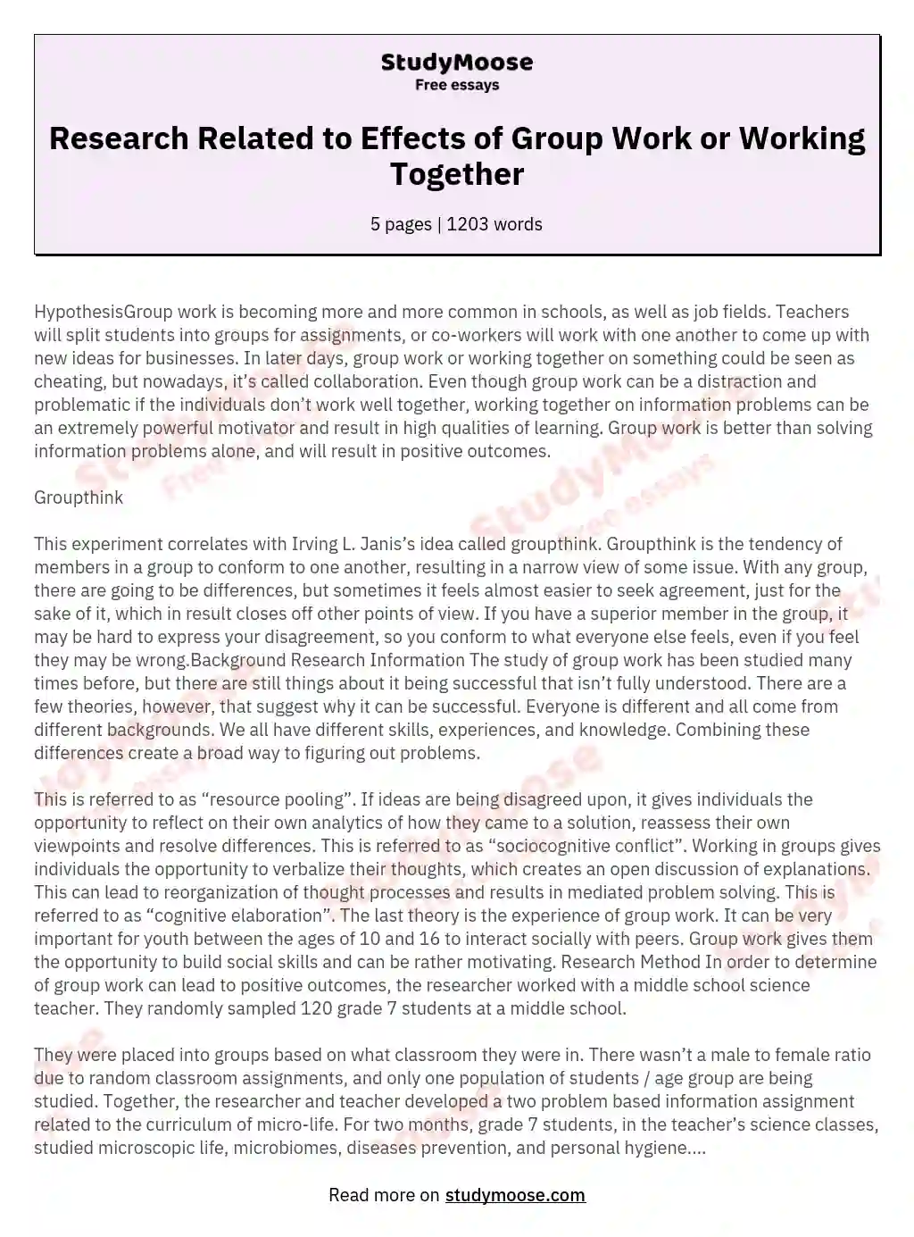 Research Related to Effects of Group Work or Working Together essay