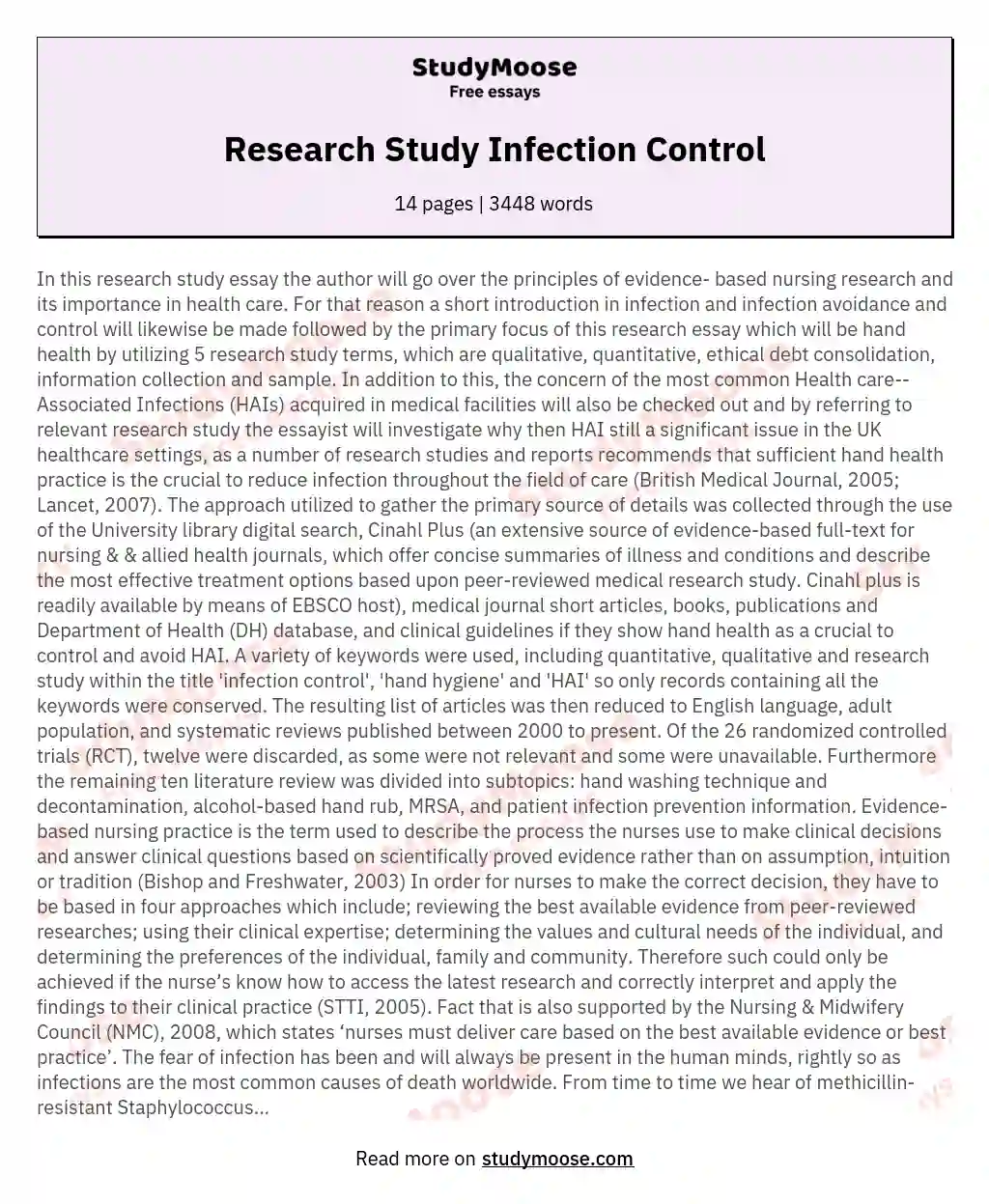 Research Study Infection Control
