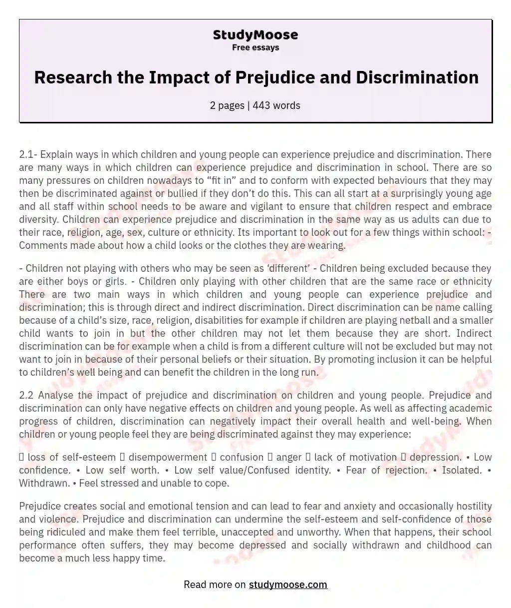 Research the Impact of Prejudice and Discrimination essay