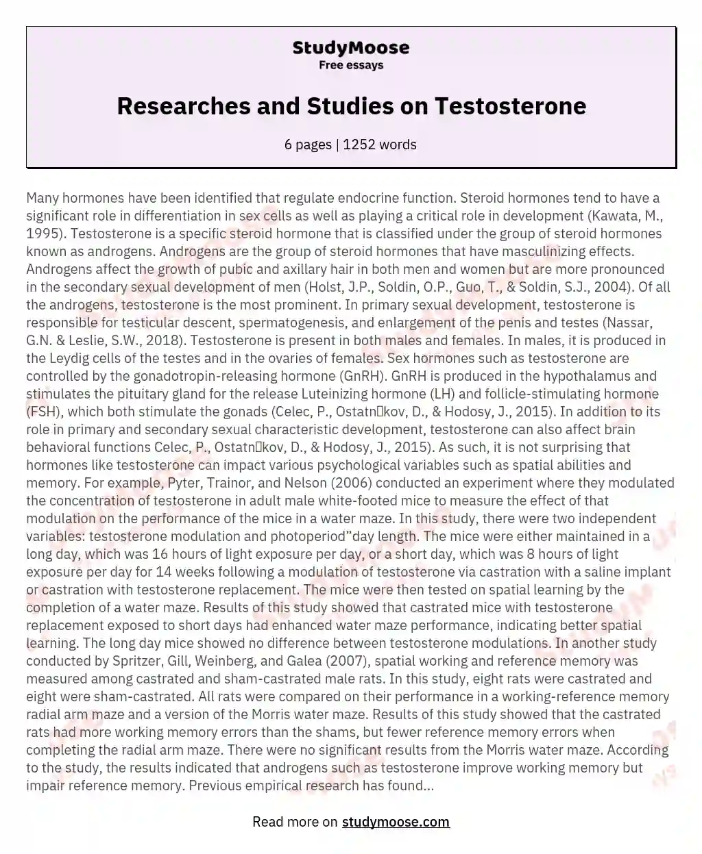 Researches and Studies on Testosterone essay