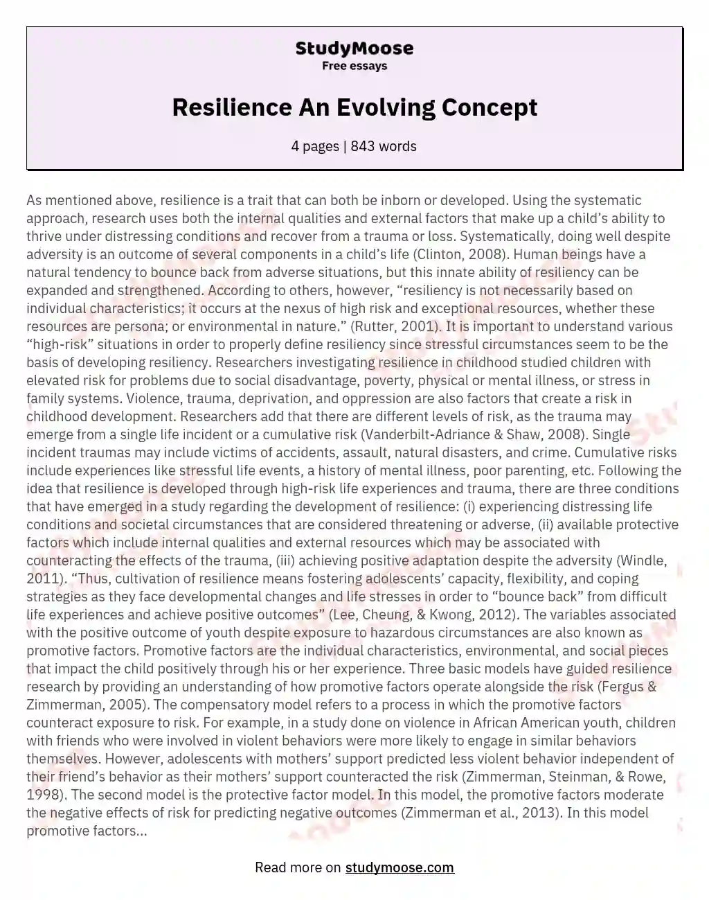 Resilience An Evolving Concept essay