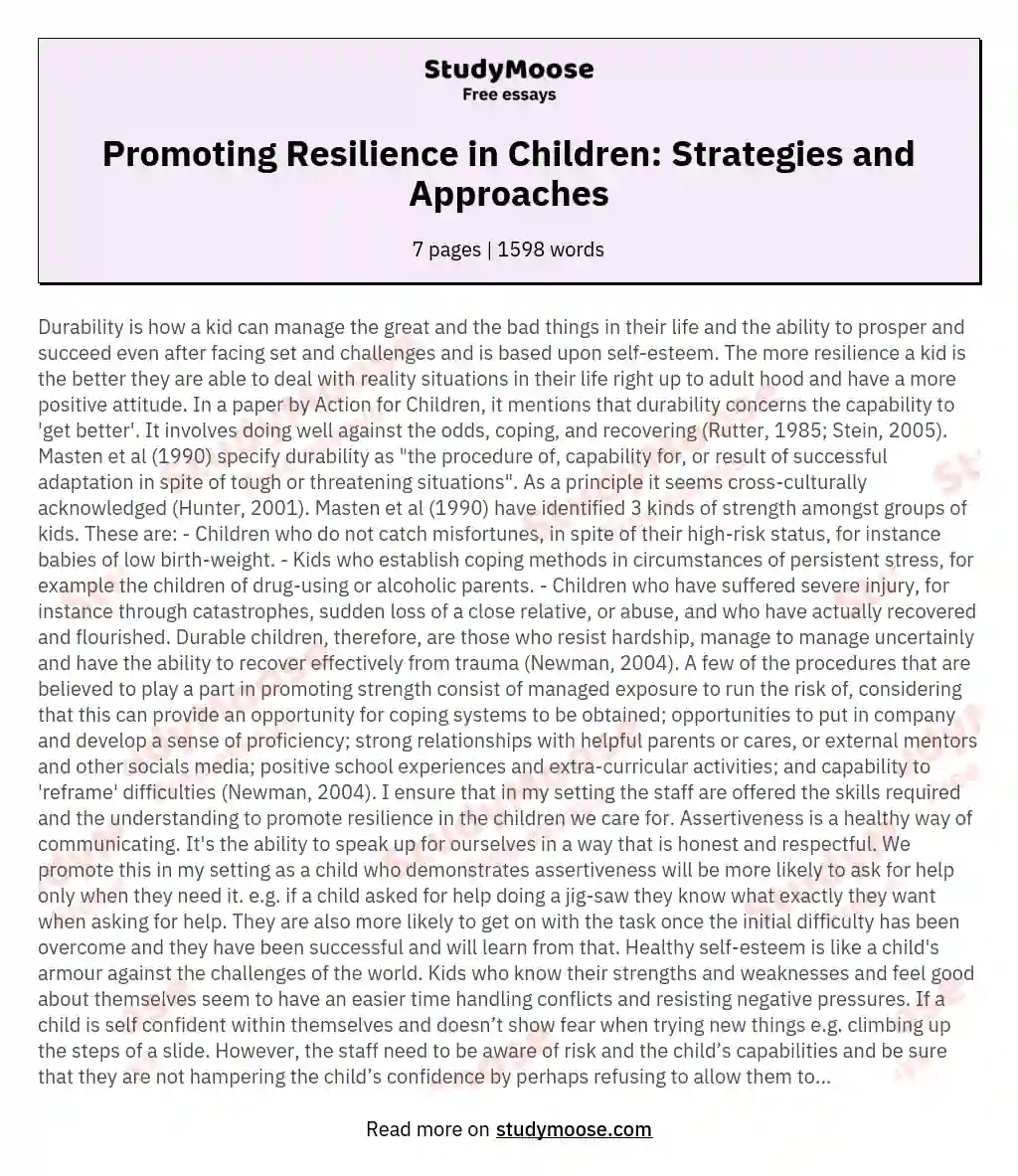 Promoting Resilience in Children: Strategies and Approaches essay