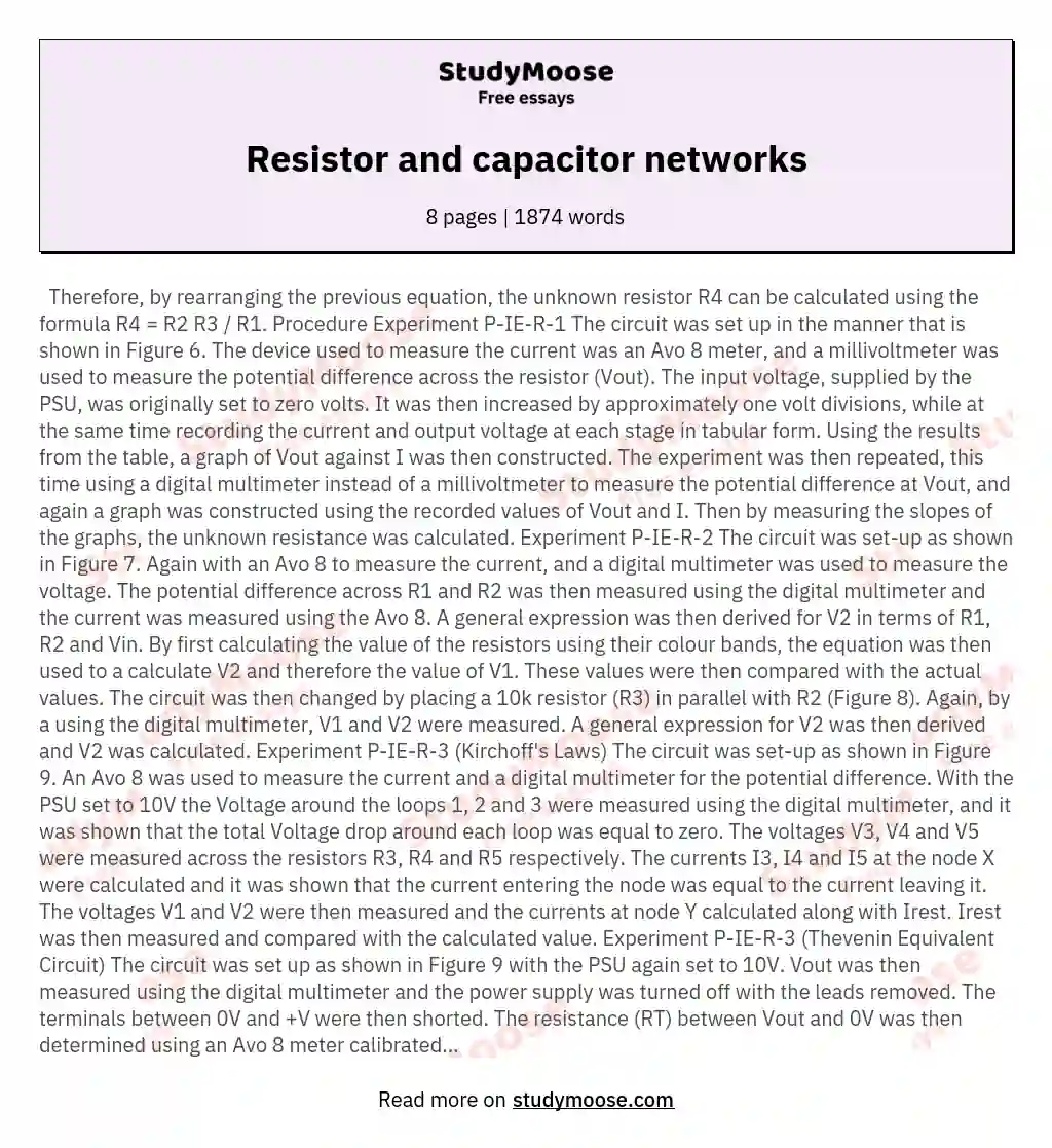 Resistor and capacitor networks essay