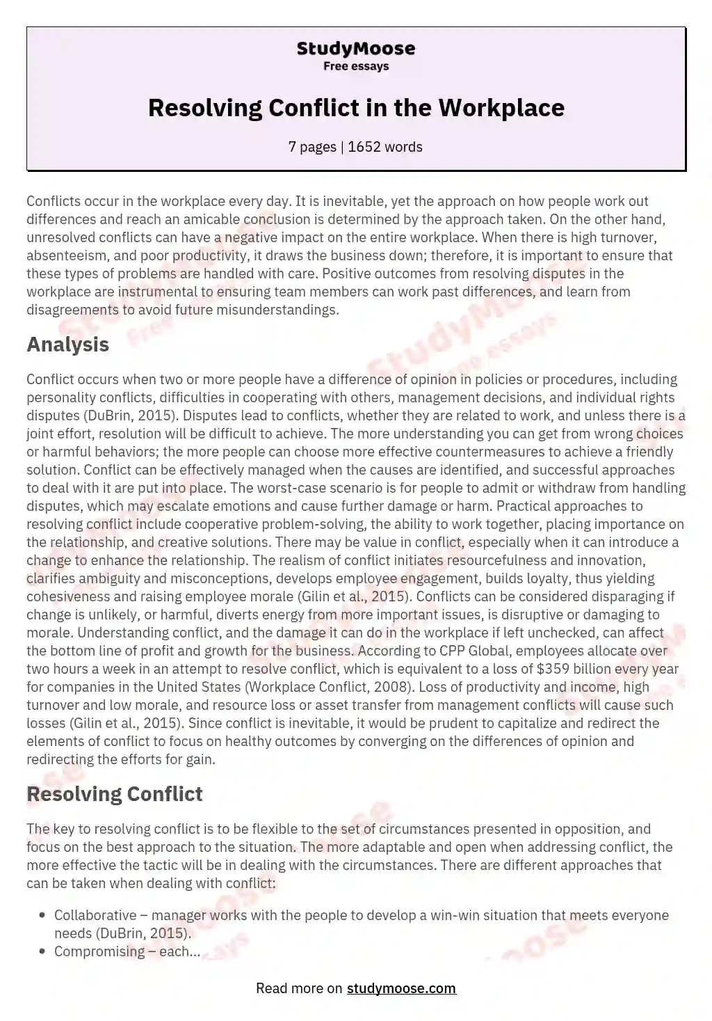 example of a conflict theory essay