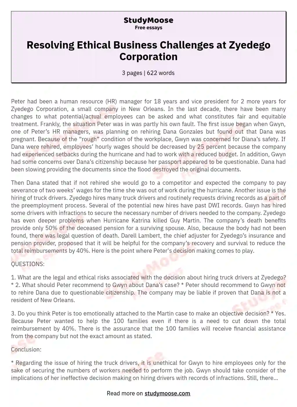 Resolving Ethical Business Challenges at Zyedego Corporation