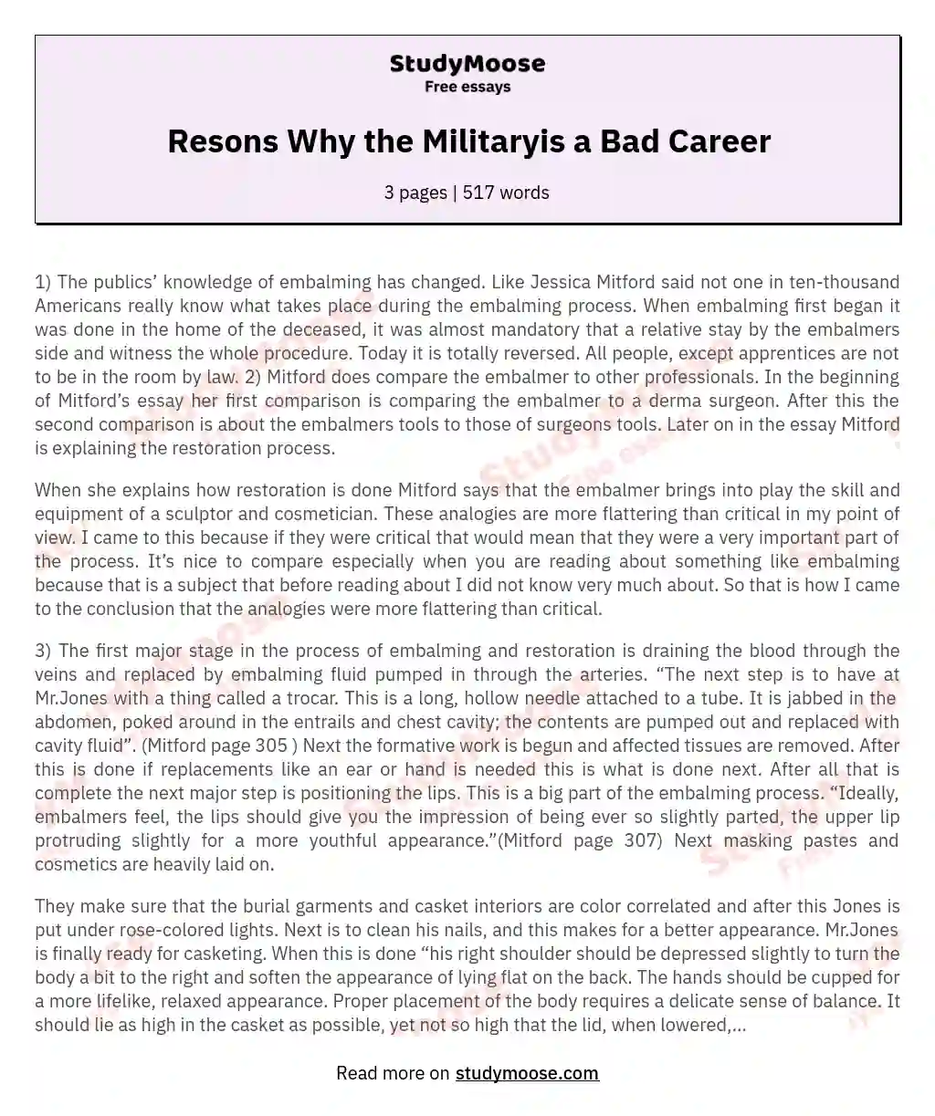 Resons Why the Militaryis a Bad Career