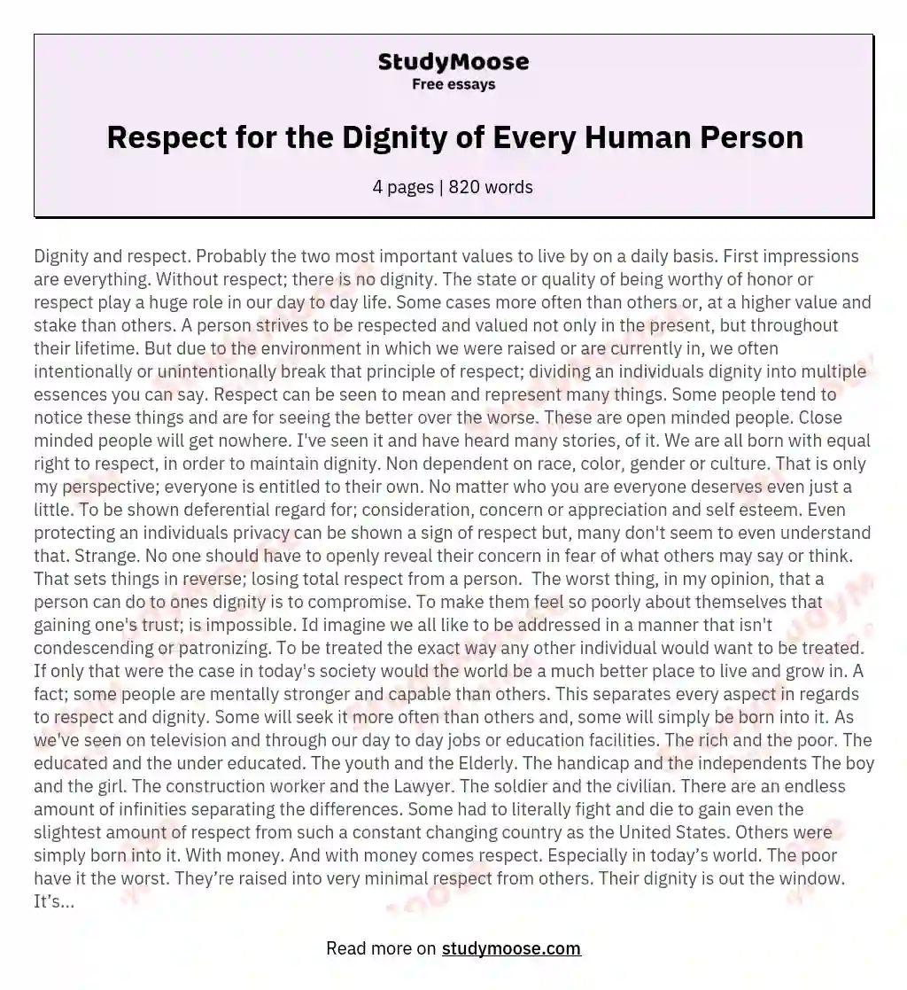 Respect for the Dignity of Every Human Person essay