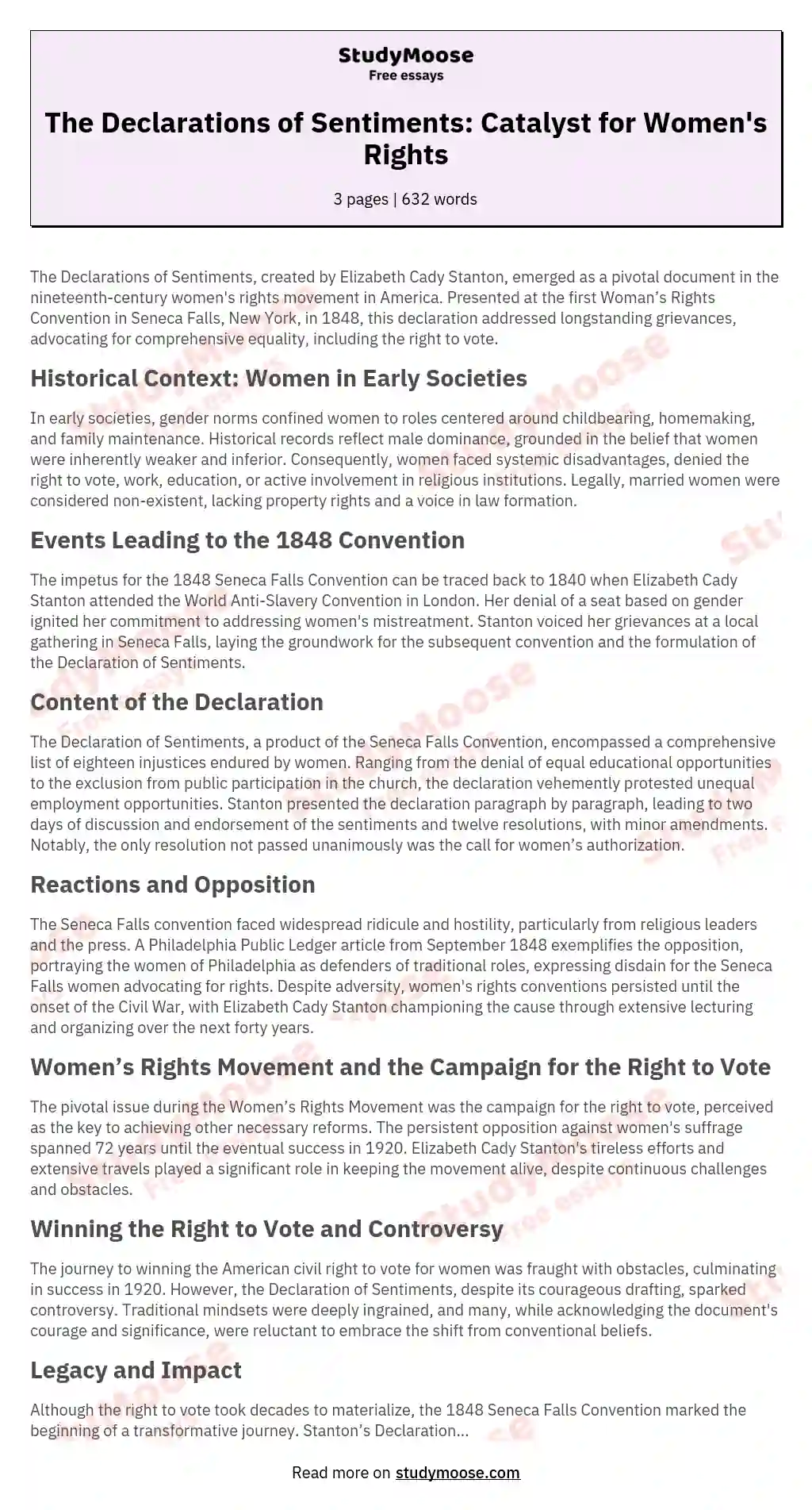 Respect of Women and Declaration of Sentiments