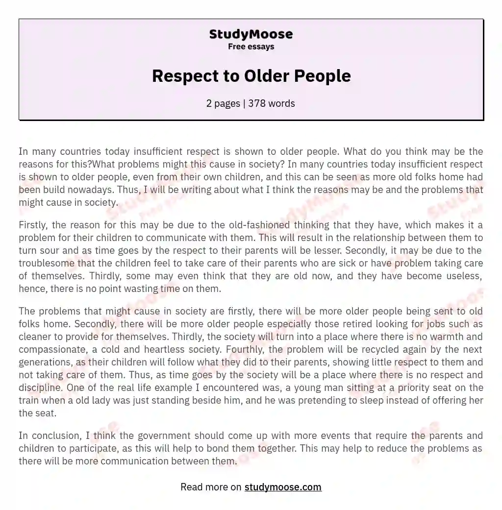 Respect to Older People essay