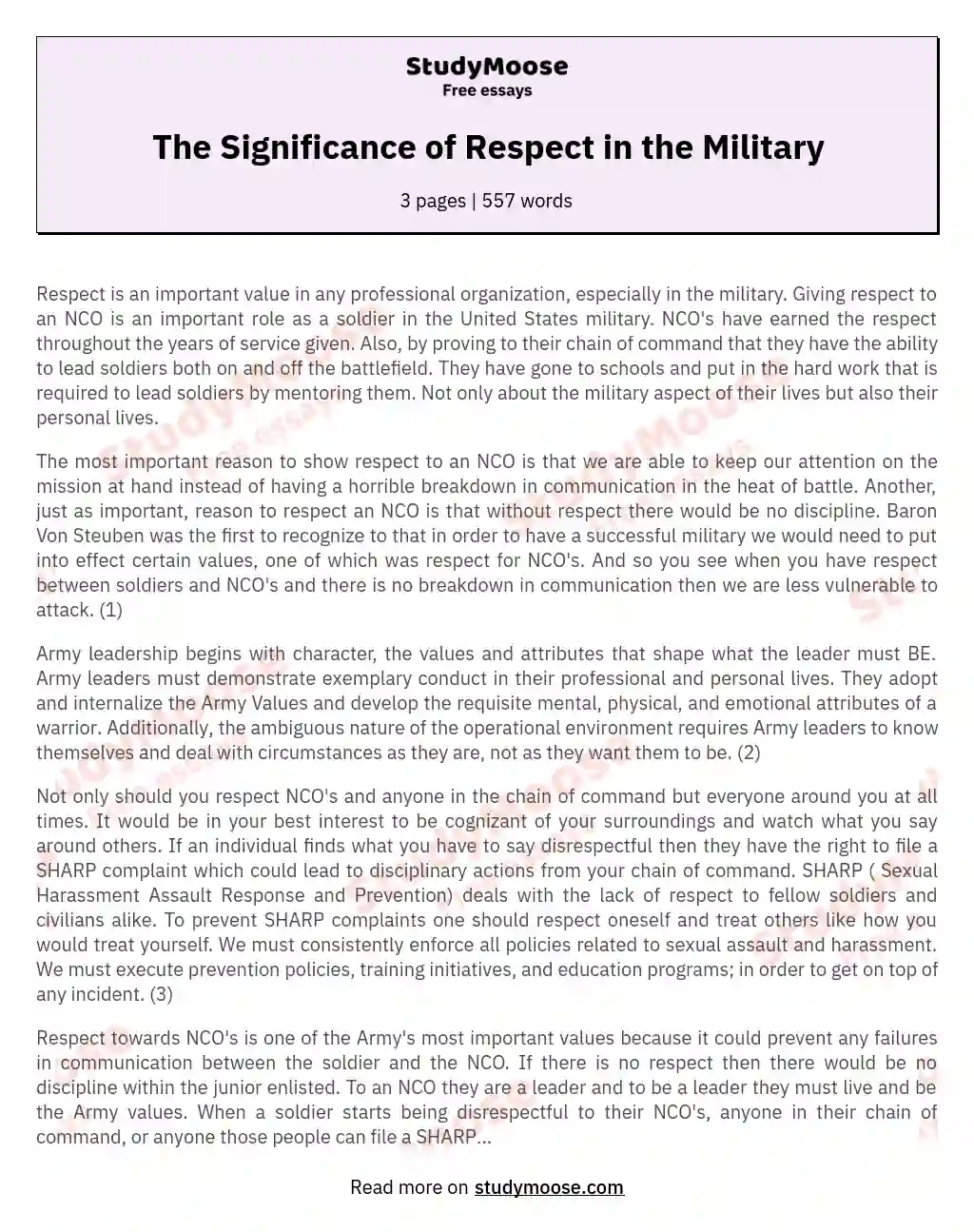Respect Towards an NCO