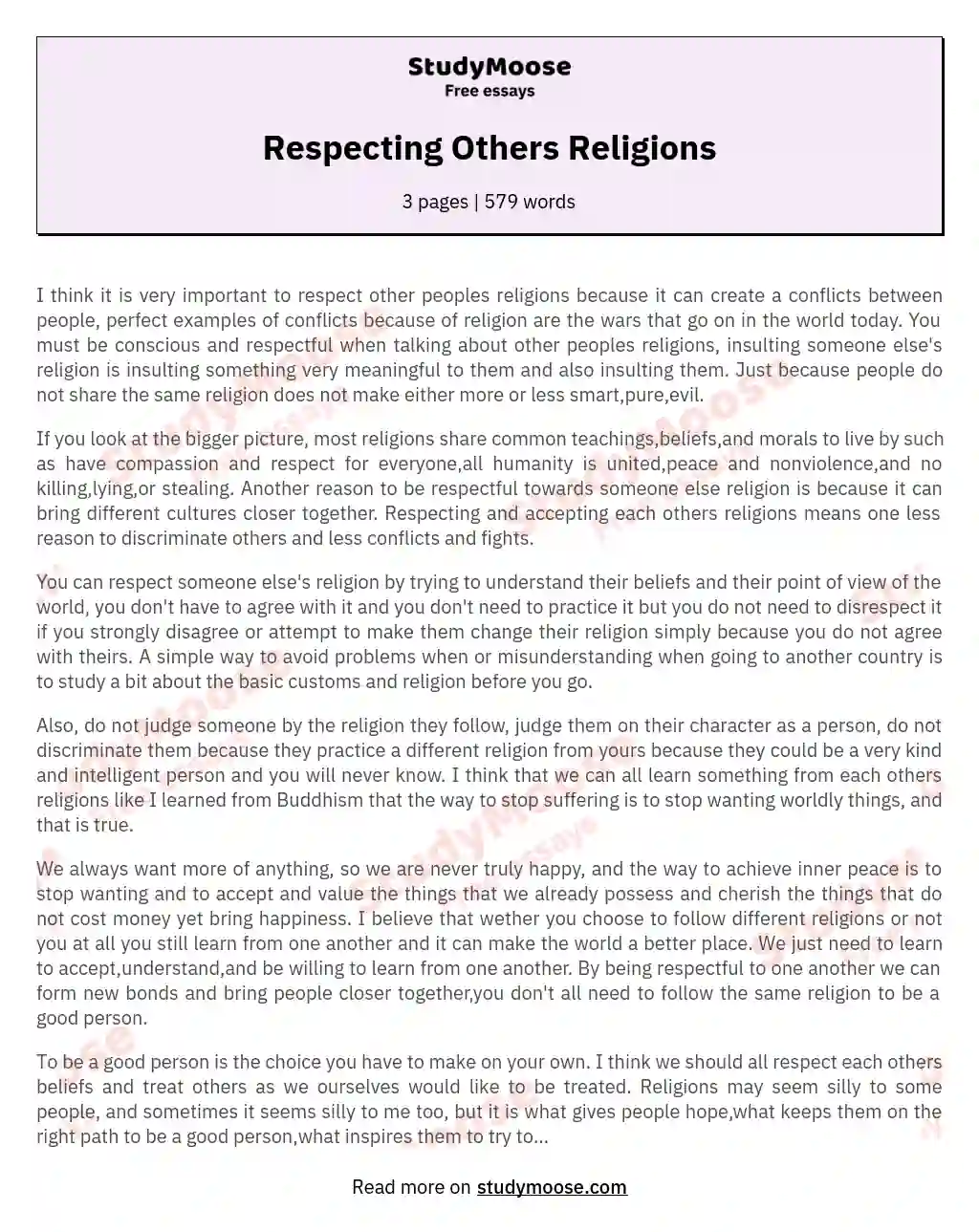 Respecting Others Religions essay