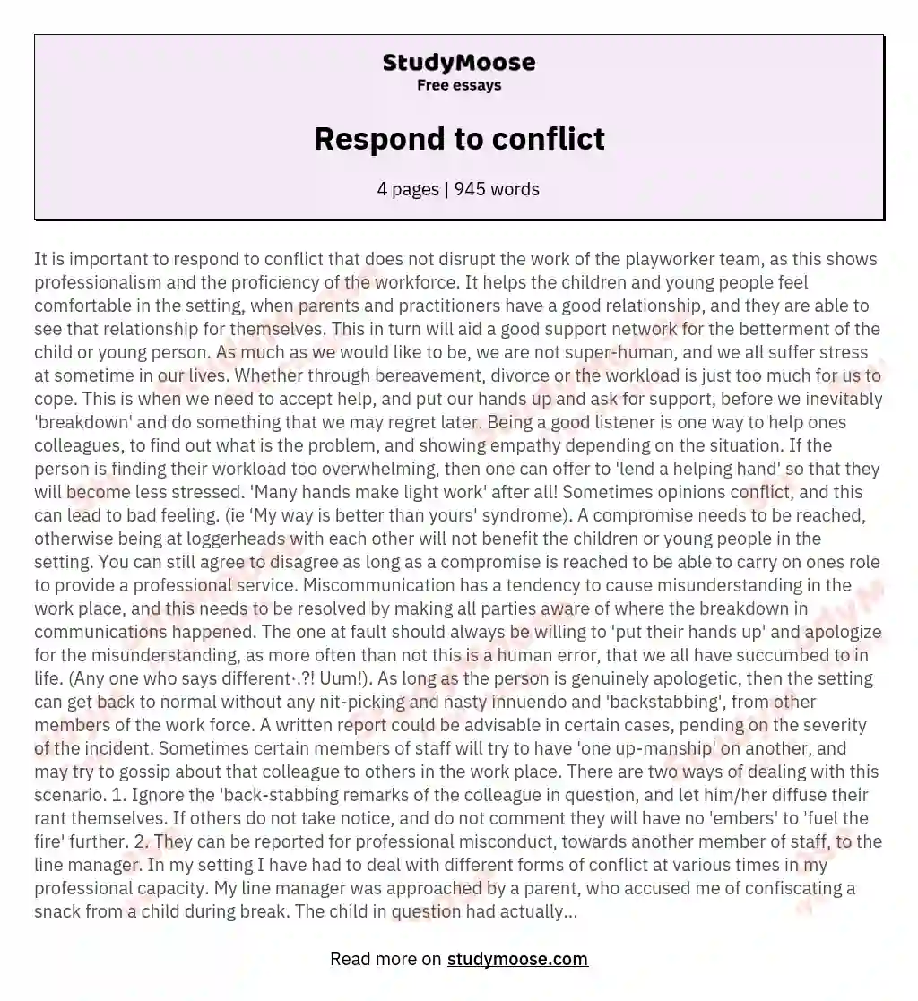 Respond to conflict essay