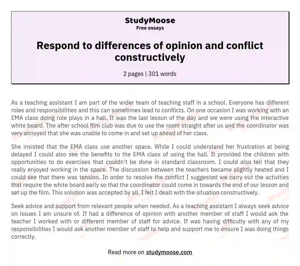 Respond to differences of opinion and conflict constructively essay