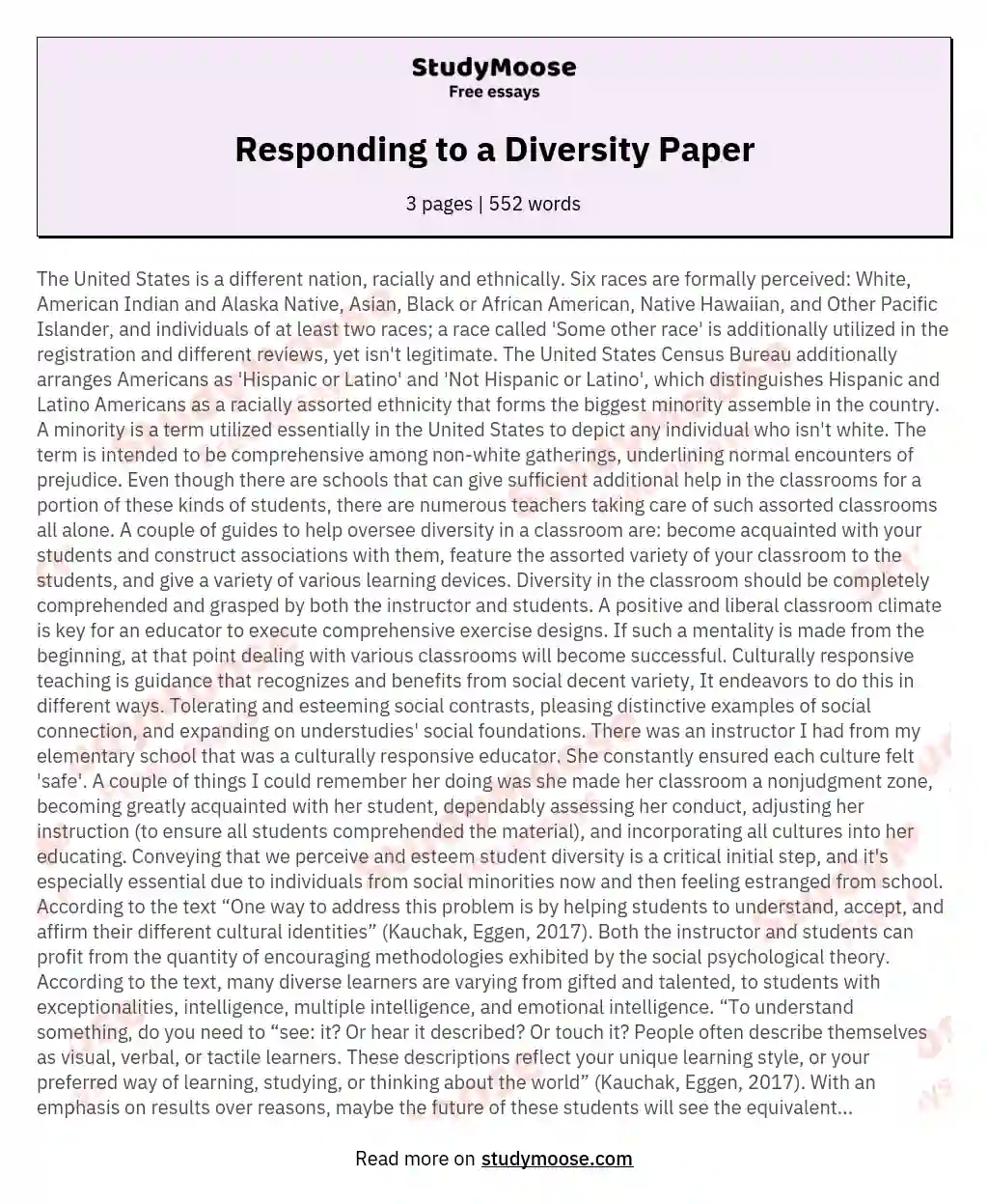 Responding to a Diversity Paper essay