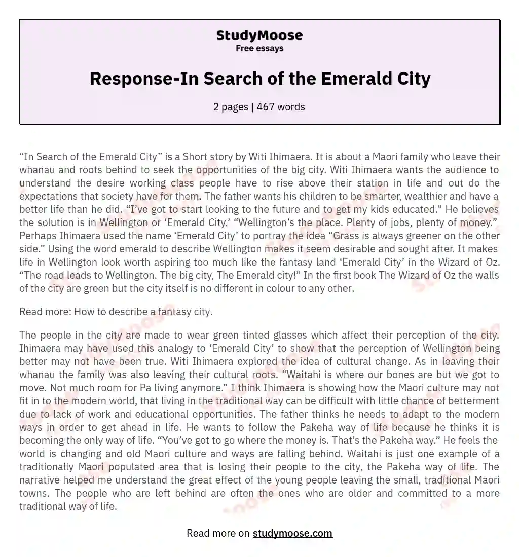 Response-In Search of the Emerald City essay