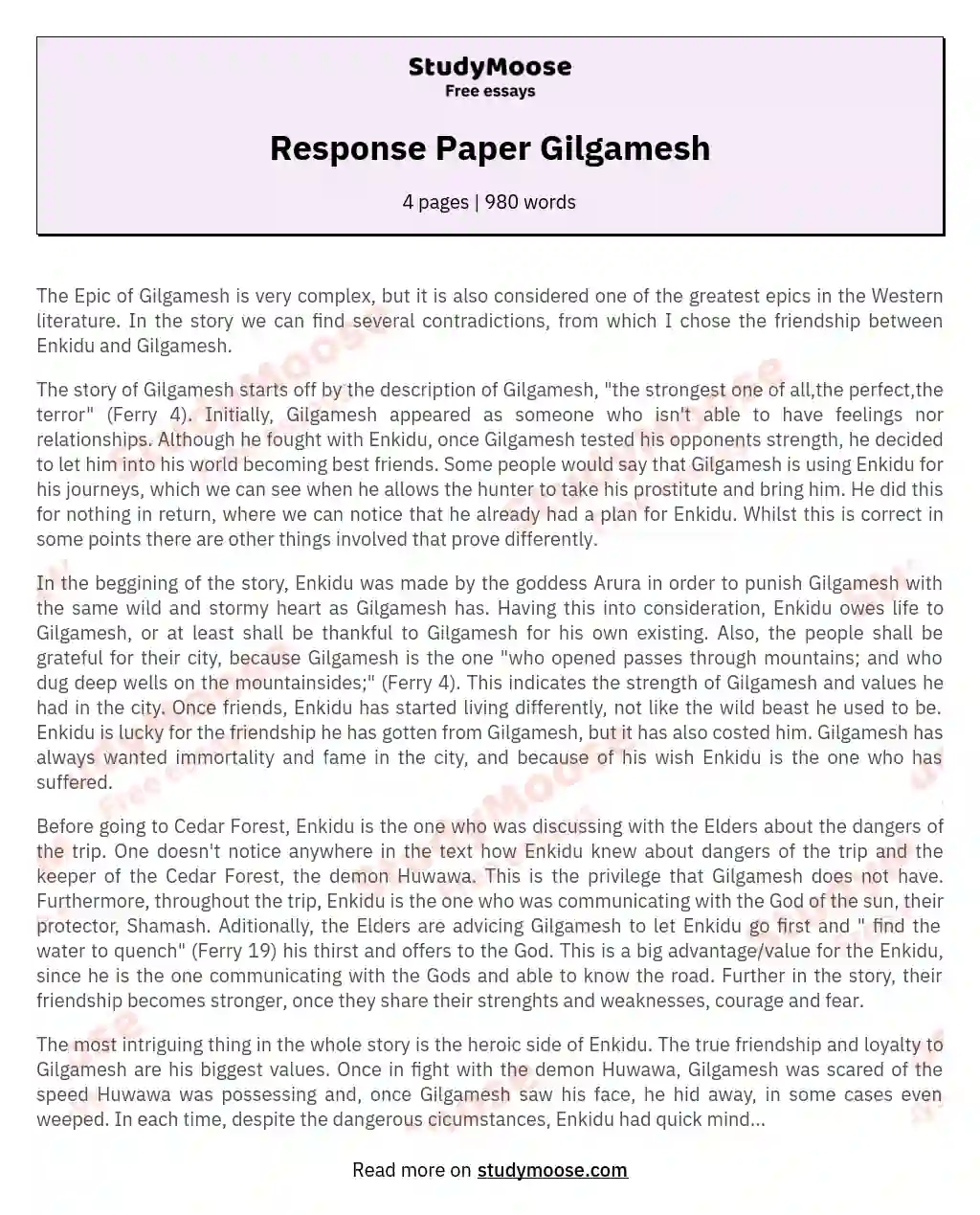 Response Paper Gilgamesh essay