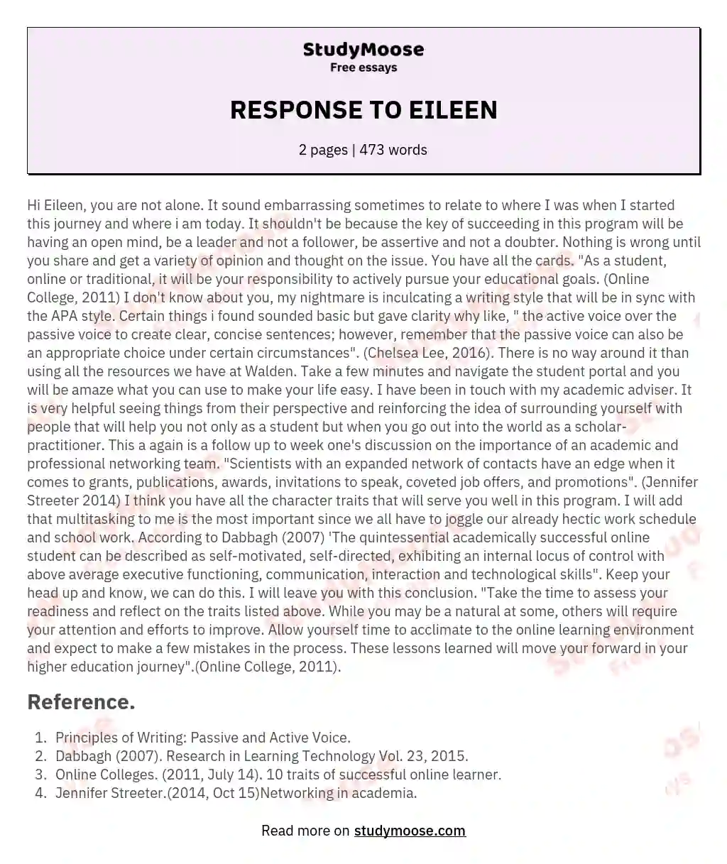 RESPONSE TO EILEEN essay