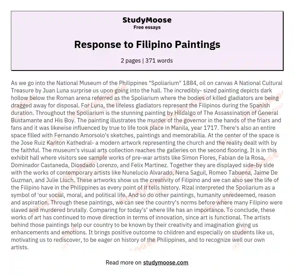 Response to Filipino Paintings essay