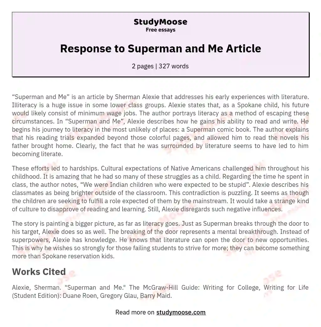 Response to Superman and Me Article