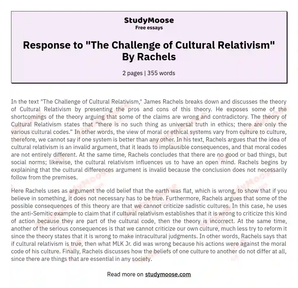 essay explaining the importance of cultural relativism