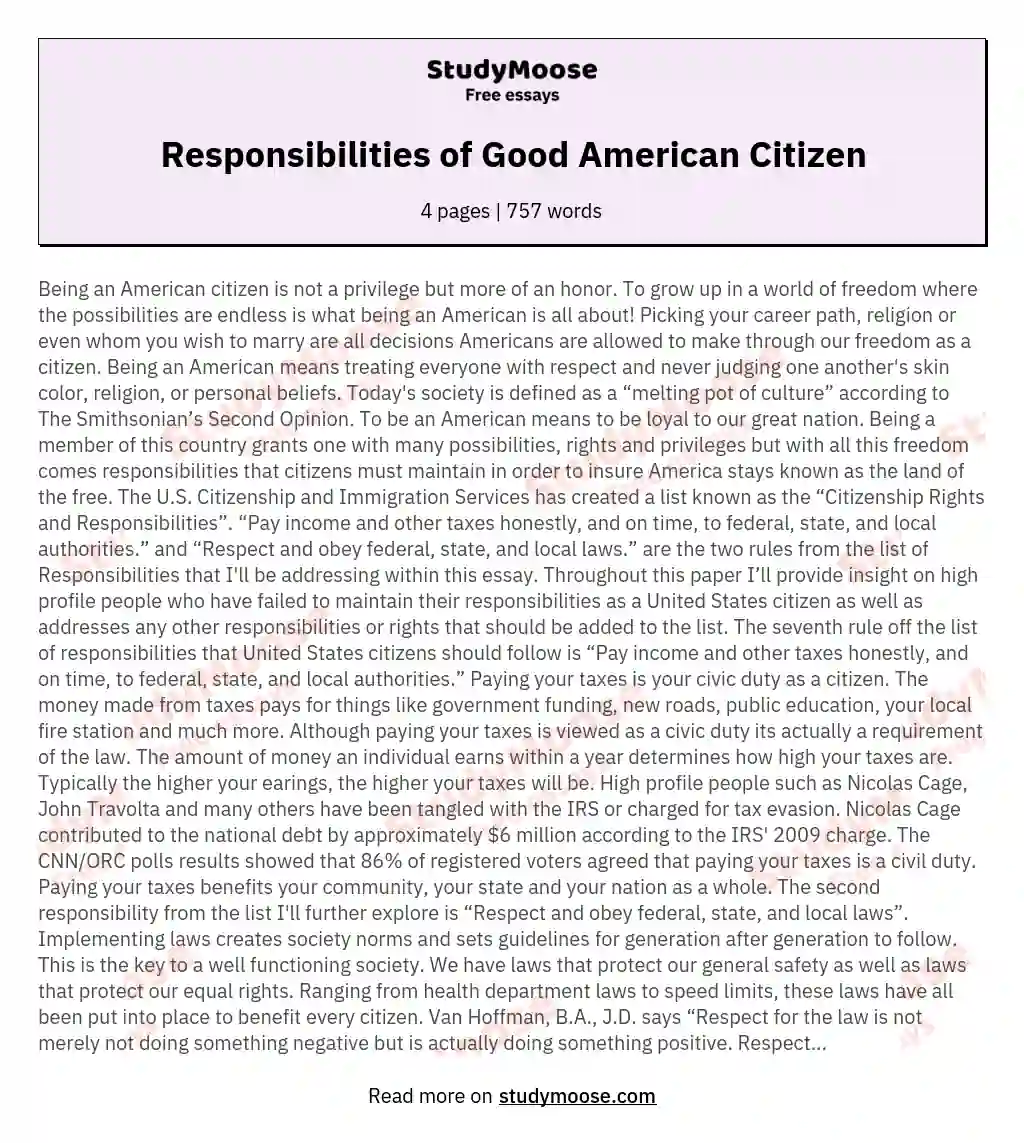 Responsibilities of Good American Citizen essay